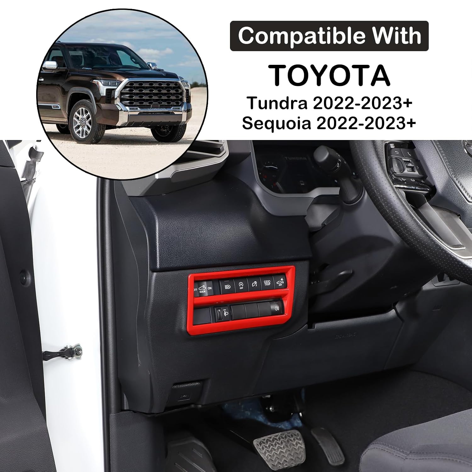 Aunginsy Car Headlight Switch Button Cover Trim Compatible With Toyota Tundra/Sequoia 2022-2023 - Decorative Frame ABS Accessories