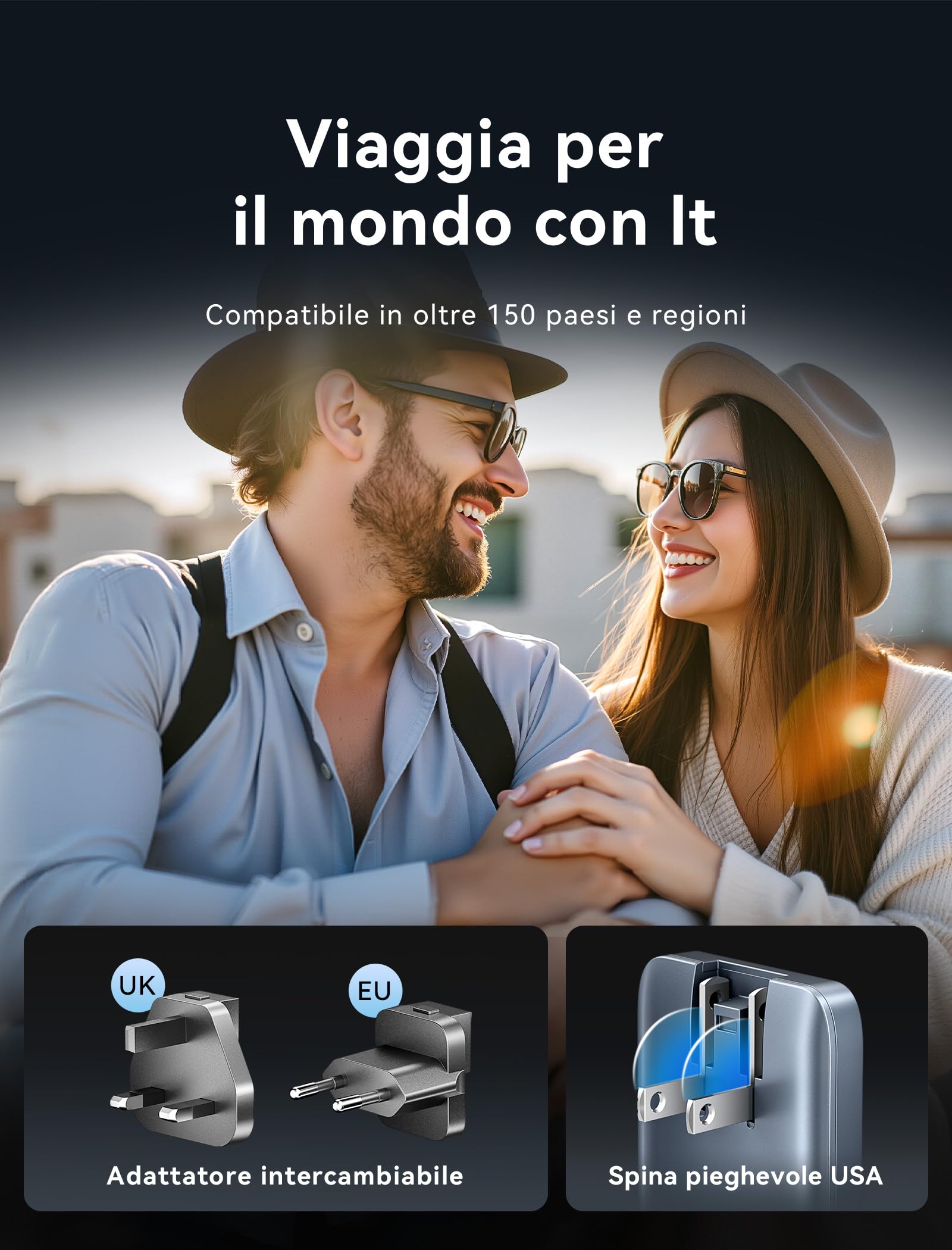 VENTION Caricatore USB C da 65 W, alimentatore GaN, 3 porte, ultra sottile, con spina EU/UK/US, caricatore da viaggio internazionale compatibile con MacBook, iPad, iPhone 16/15/14, Galaxy S25/S24