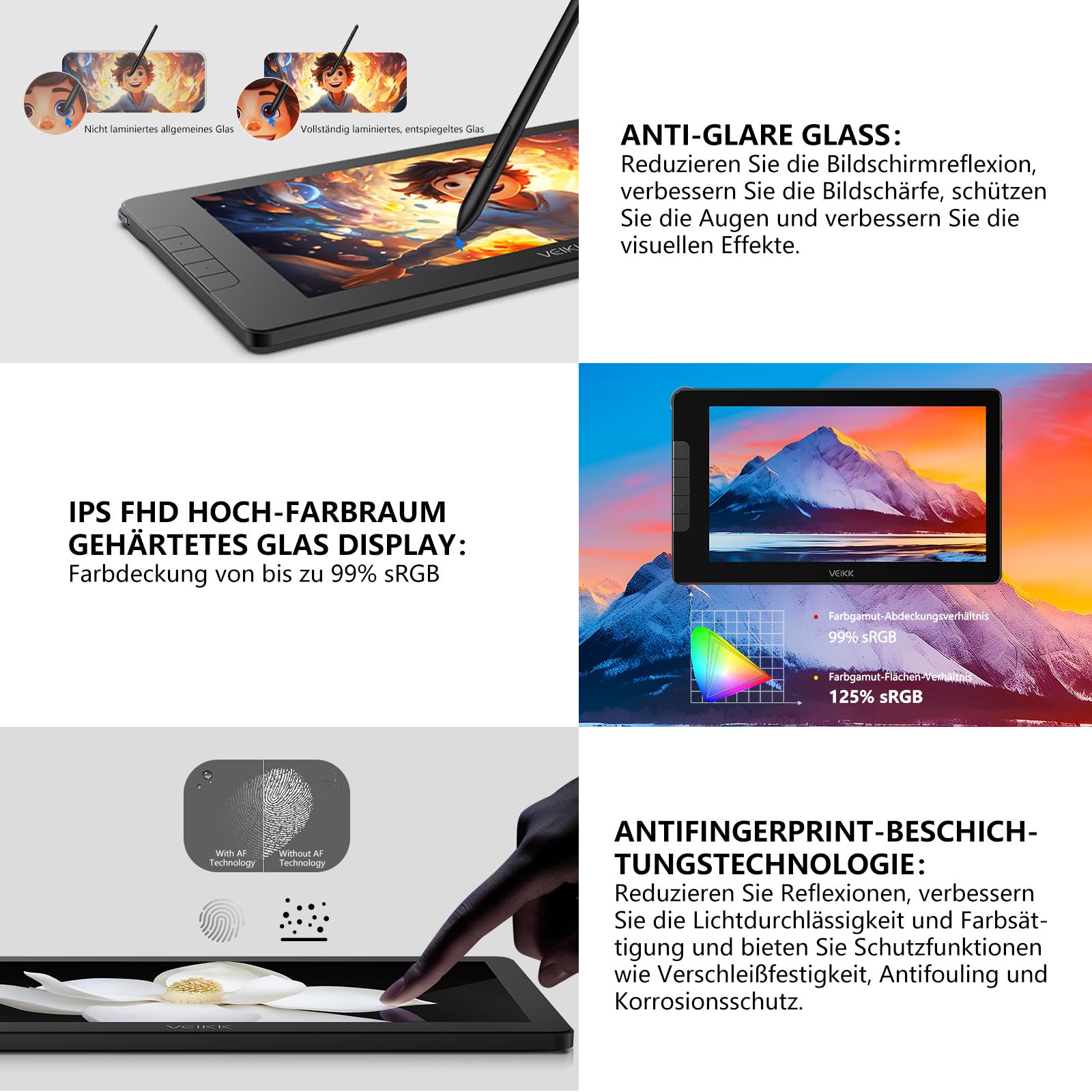 VEIKK Studio 16 Tablette Graphique avec Ecran 16384 Niveaux 15.6 Pouces Drawing Tablette avec Fonction Tilt et 5 Boutons Poussoir+1 Barre Tactile, Compatible avec Windows Mac Idéal pour