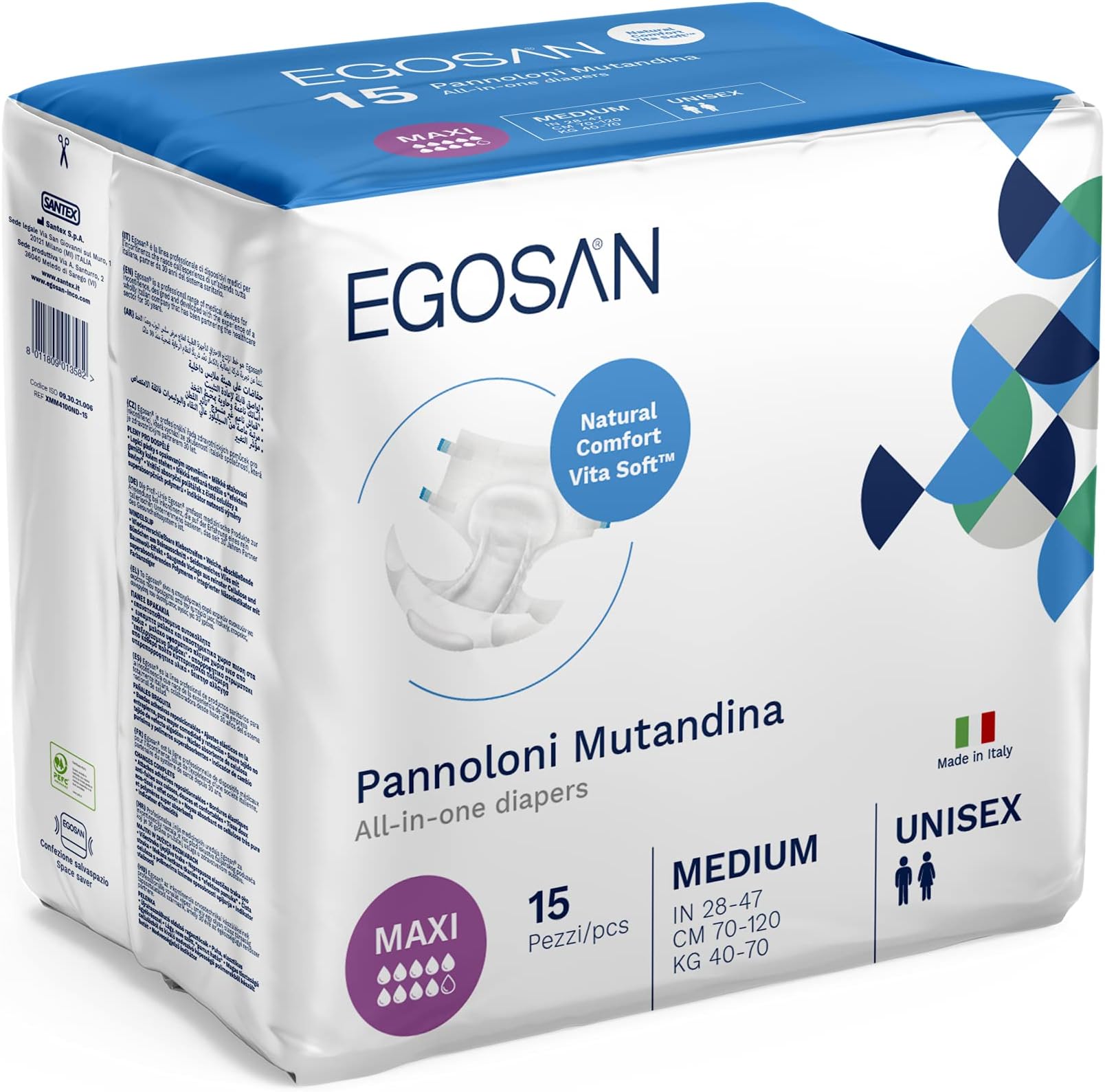 Egosan Maxi Incontinence Disposable Adult Diaper Brief Maximum Absorbency and Adjustable Tabs for Men and Women (Medium 15-Count)