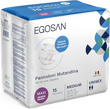 Egosan Maxi Incontinence Disposable Adult Diaper Brief Maximum Absorbency and Adjustable Tabs for Men and Women Medium 15-Count