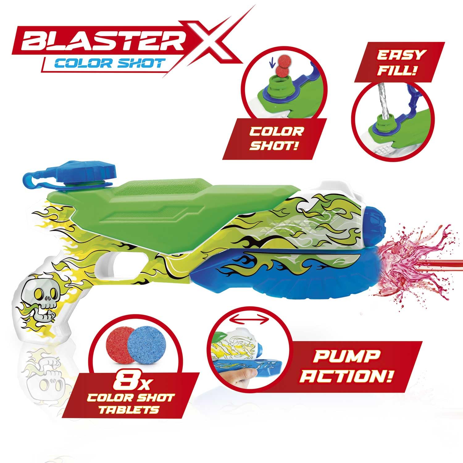 CRAZE Blaster-X Water Guns Large – pistolet na wodę dla dzieci 40 cm, pistolet natryskowy na wodę z kolorowymi tabletkami, zasięg strzału 10 m, zabawka do walki wodnej