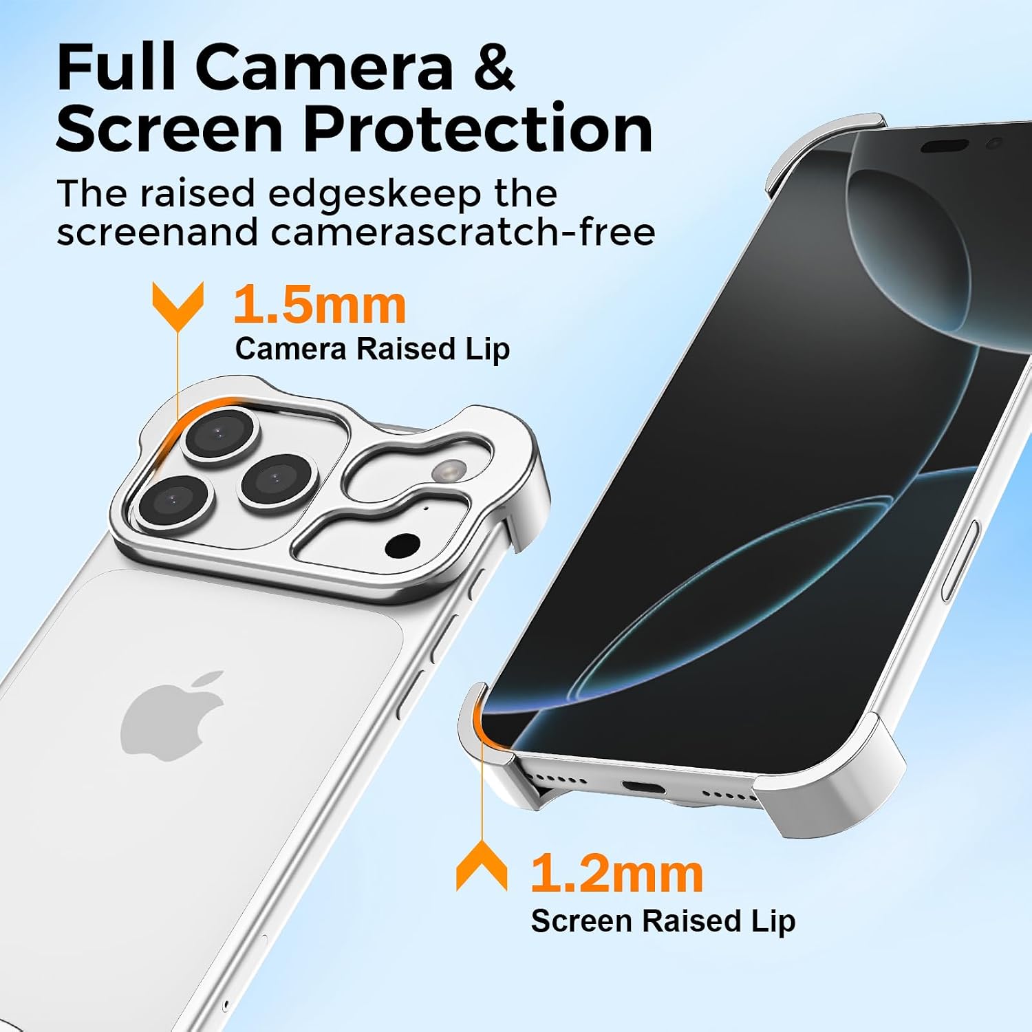 for iPhone 17 Pro Max Heavy Duty Case, Military Grade Aluminum Metal Bumper & Camera Protection, Slim Fit Frameless Minimalist Cover (Bumper, Silver, iPhone 17 Pro Max)