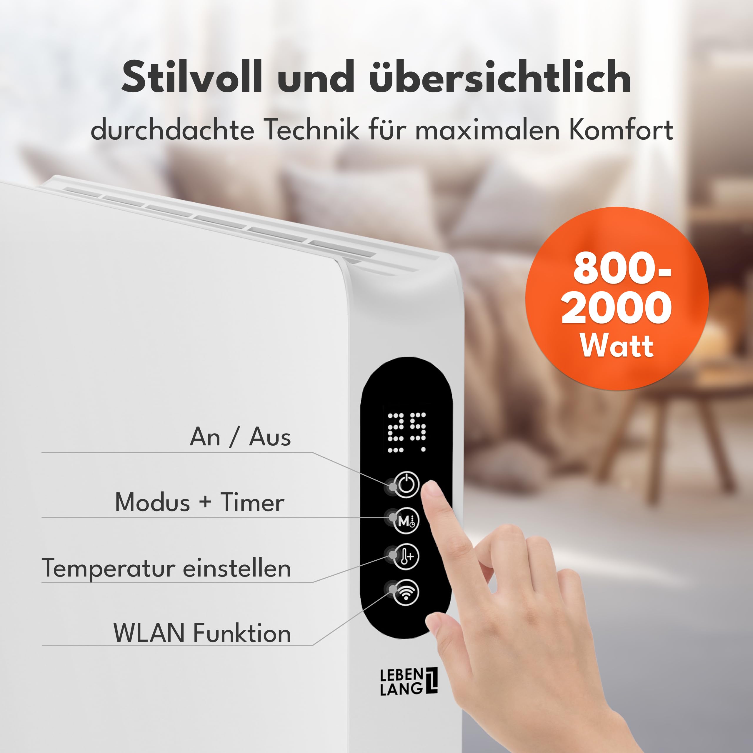 LEBENLANG Heizkörper Elektroheizung Energiesparend - Inkl. WiFi & APP
