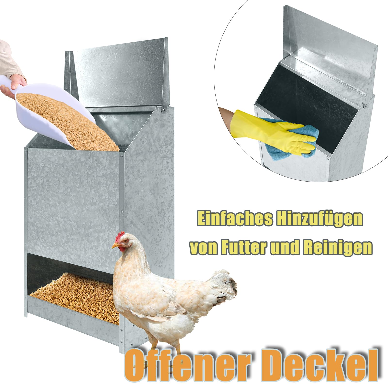 Hühnerfutterspender Aus Edelstahl, 8,1 Kg – Hängend, Schwerkraftbetrieben, Verschwendungsfrei