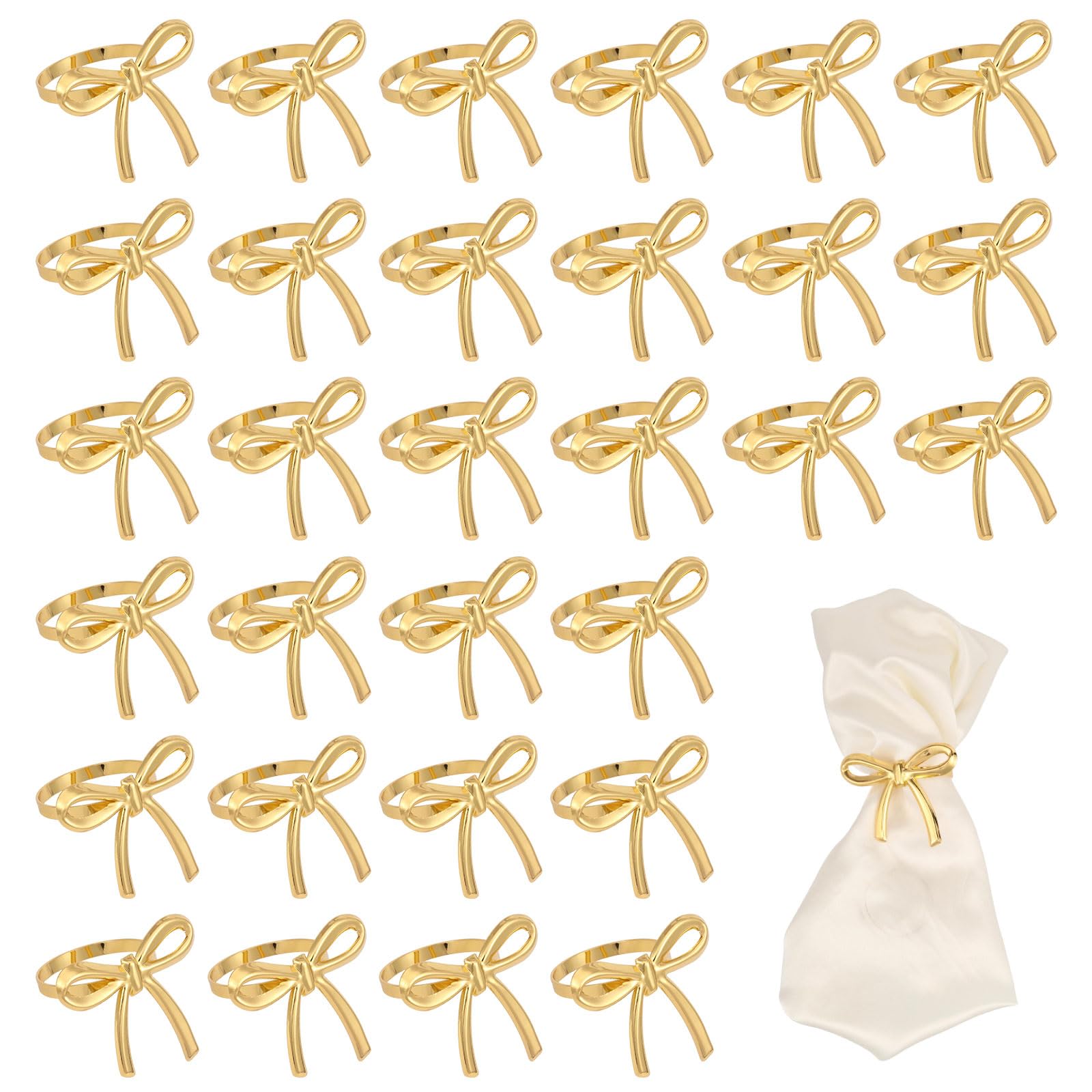 FREEBLOSS Lot de 30 ronds de serviette dorés en métal avec nœud - Accessoires de décoration de table pour fête de mariage - 5,7 x 4,7 cm