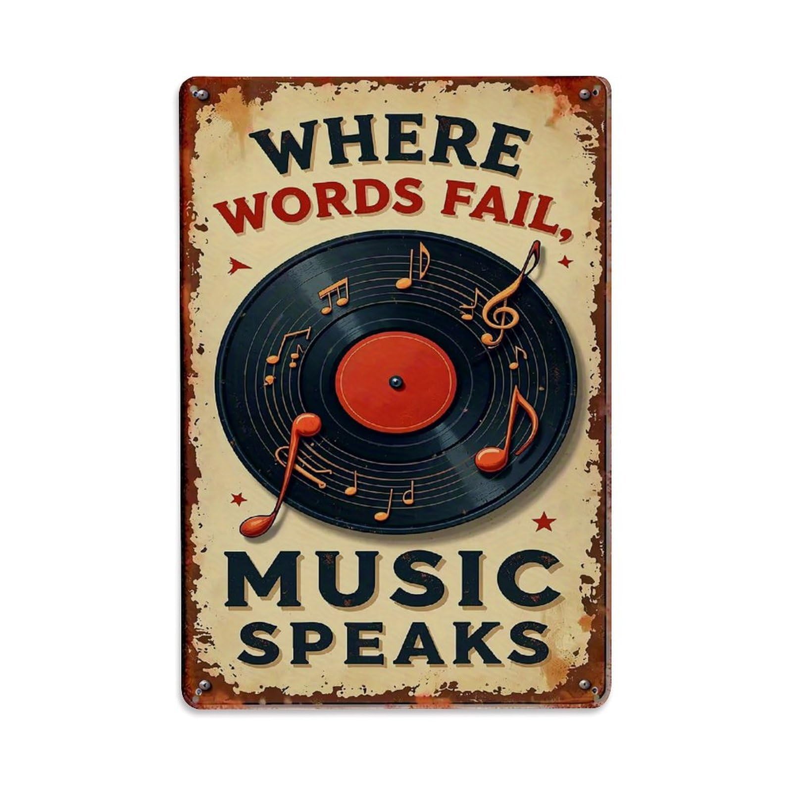 Vintage Music Record Poster Design Retro Metal Tin Sign, Vintage Metal Poster for home, Gaming Room, Studio Workshop,Bar,Garage Wall Art Decor 8x12 Inch