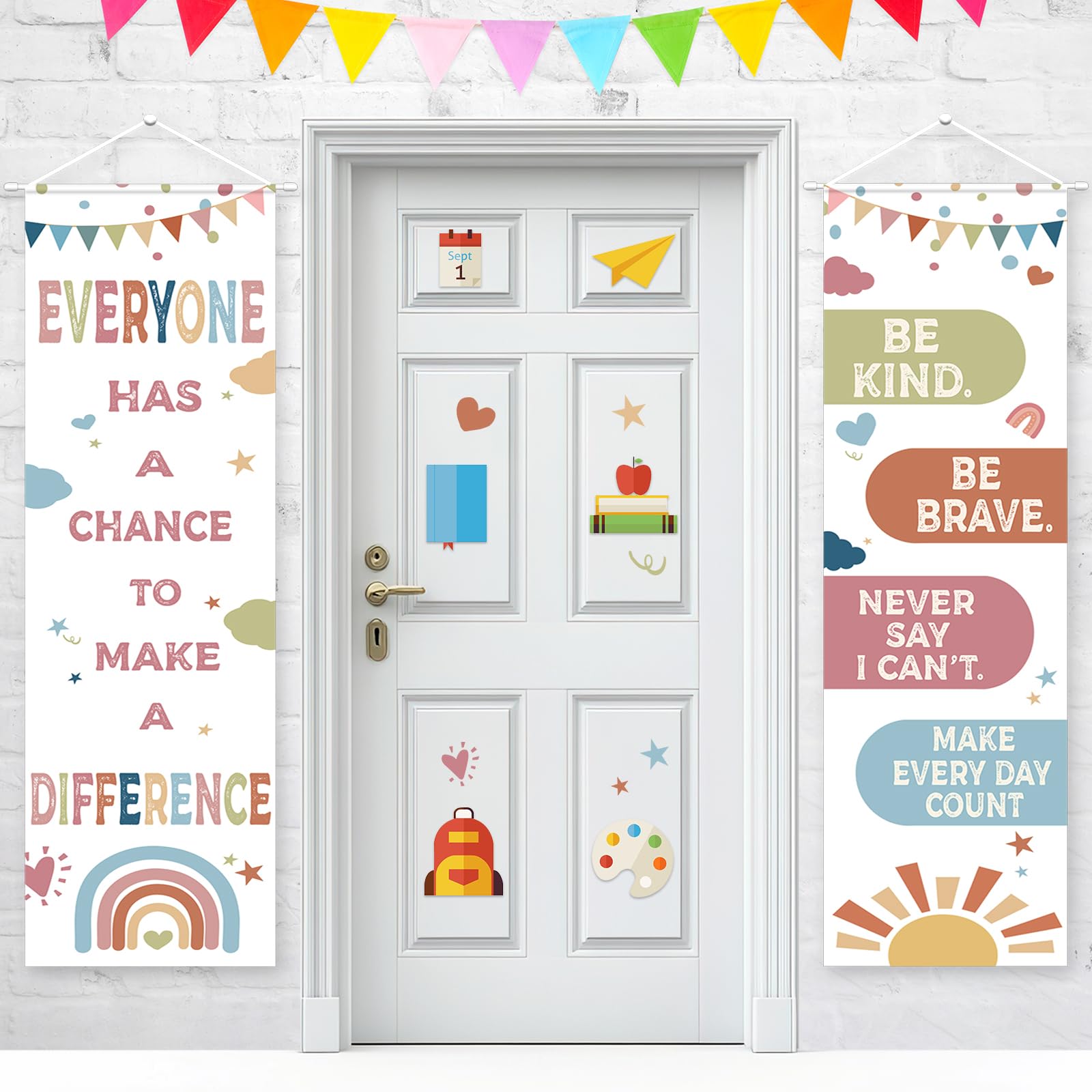 2Pcs Boho Back to School Classroom Banner Decorations Inspirational Wall Art Decor Positive Affirmations Porch Signs Welcome to Schools Door Hanging