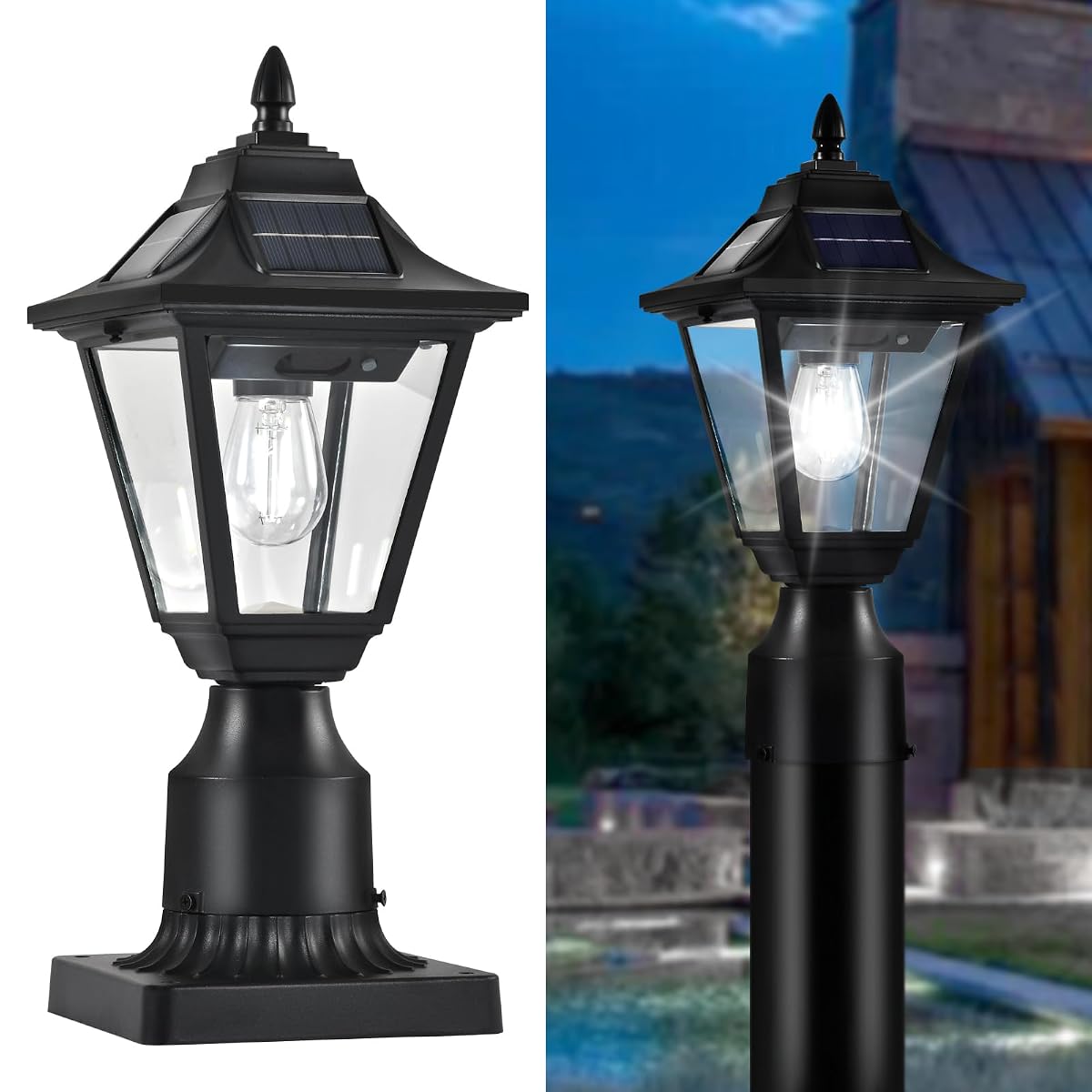 DARIISI Solar Post Light, 6000K Motion Sensor Solar Lamp Post Lights with Pier