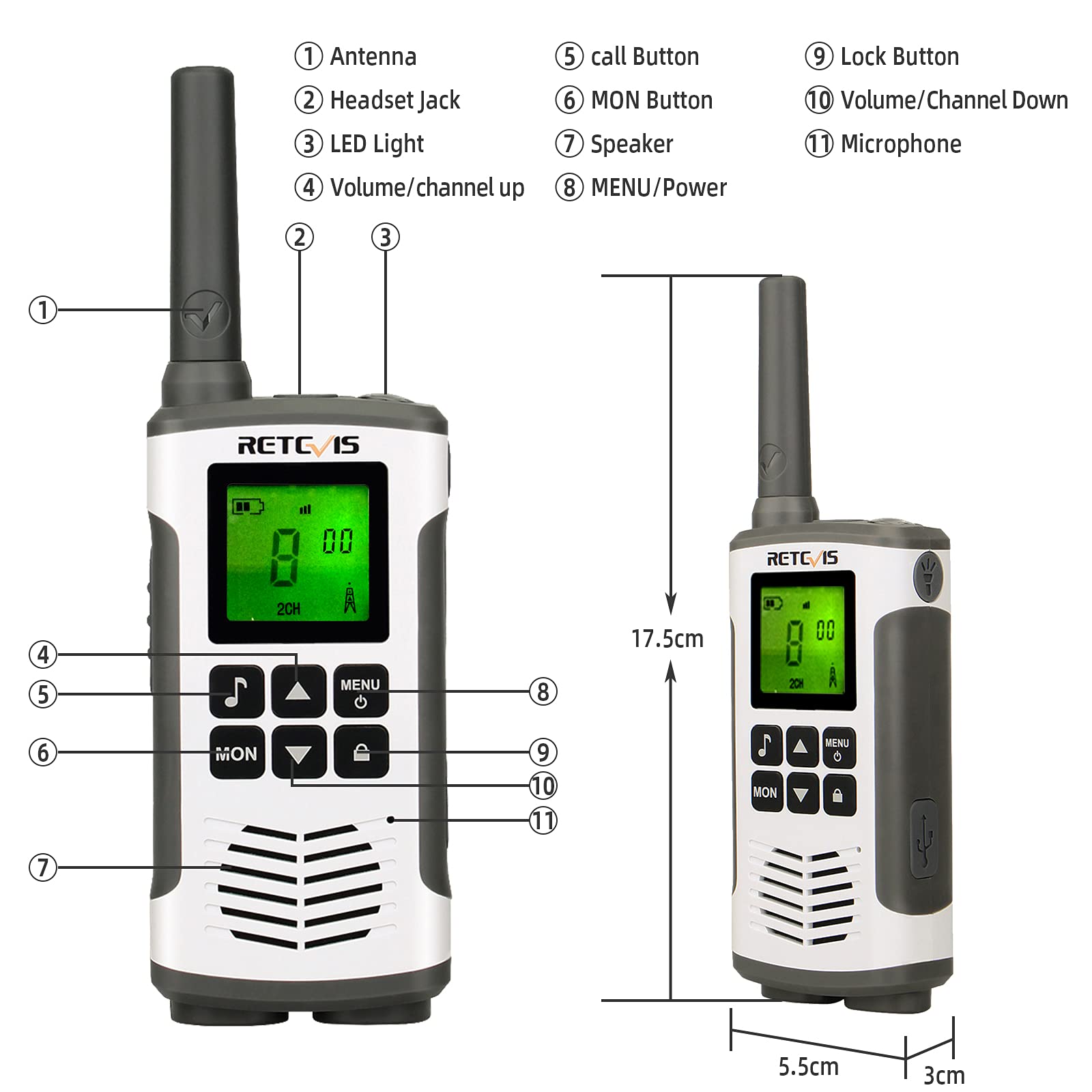 Retevis RT45 Walkie Talkie 4 Piezas, Profesional Walkie Talkies Recargable | Radio Set para Escuela, Campo Familia Hotel Almacén, Licencia Libre, 16CH USB VOX LED Linterna, Cerradura con Teclado