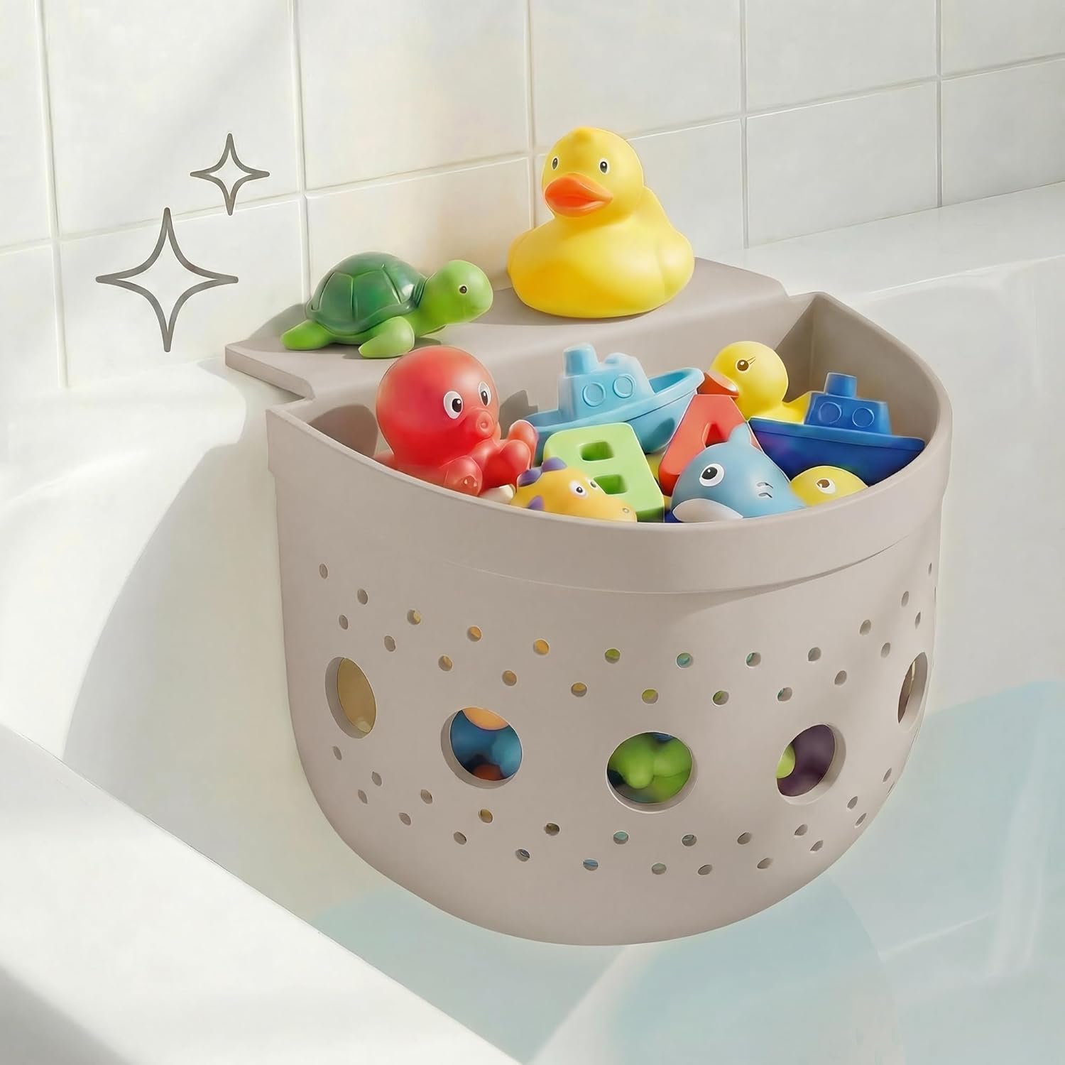 Silicone Bath Toy Organizer for Tub with Suction Cup - Bath Toy Storage Holder, Bathtub Toys Organizer and Holder with Upgraded Capacity for Easy Access & Sorting，Light Purple