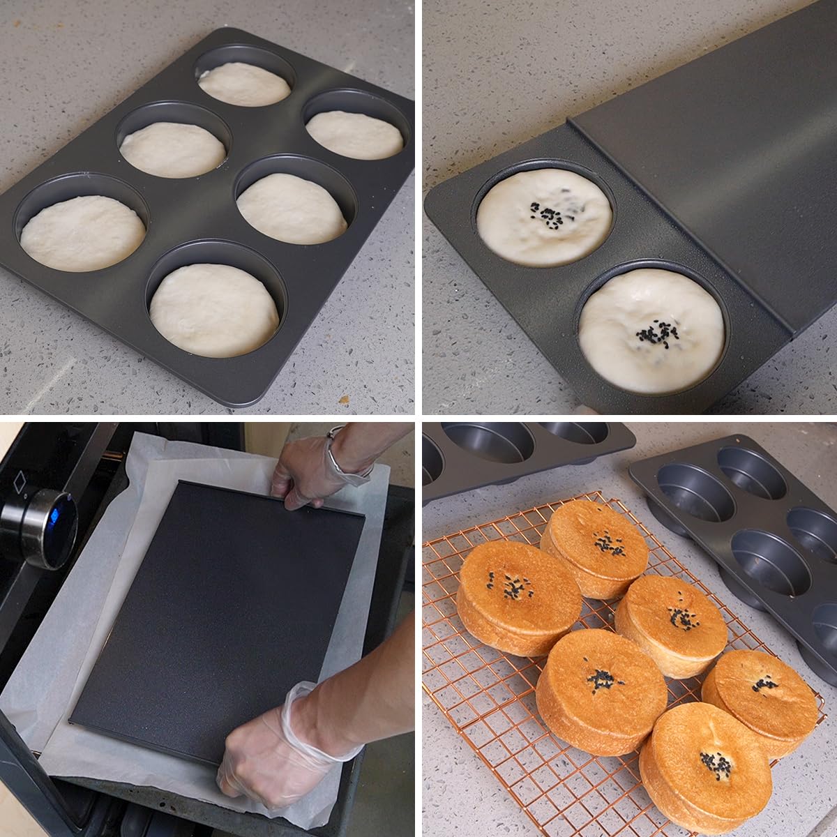 Teglia perforata per 6 rotoli, con rivestimento antiaderente, per