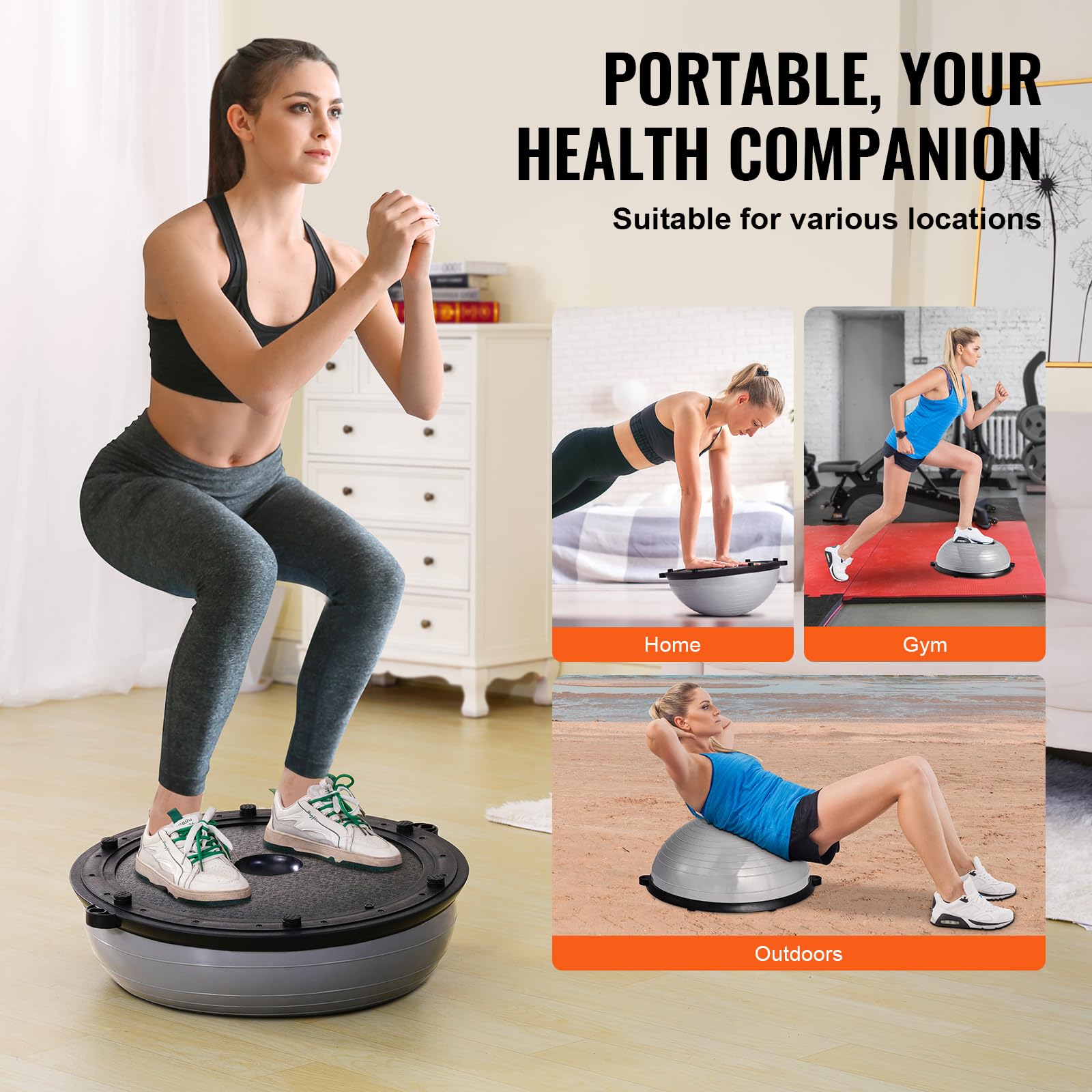 VEVOR Mezza palla da allenamento, per allenamento con palla da 680,4 kg, palla da yoga con fasce di resistenza e pompa a piede, palla fitness per allenamento a casa e palestra per tutto il corpo