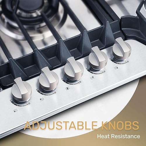 Miniatura 4 de TOPWISH 5 ITALY SABAF - Placa de cocina de gas integrada de 36 pulgadas, estufa de gas 37,600BTU, convertible, de acero inoxidable con protección de