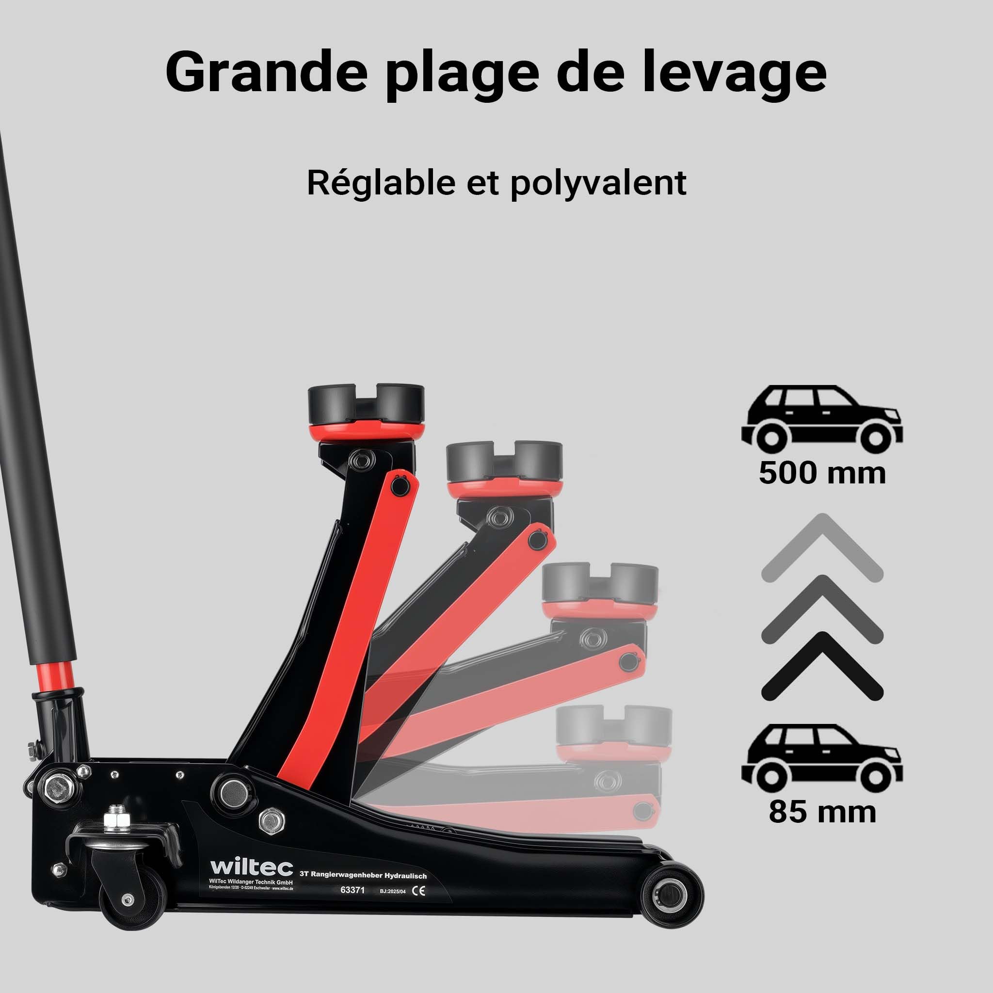 XPOtool Cric hydraulique de Plancher manœuvrable de 3T Poids 29 kg Hauteur de Levage 85-500mm avec Piston Double Levage Voiture Garage Atelier Cric de Sol Accessoires de Garage et Atelier Auto