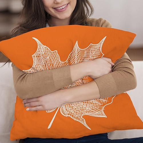 Miniatura 7 de Fundas de almohada de otoño de 18 x 18 pulgadas, fundas para cojines de sala Otoño, juego de 4, funda decorativa de lino otoñal naranja y blanco