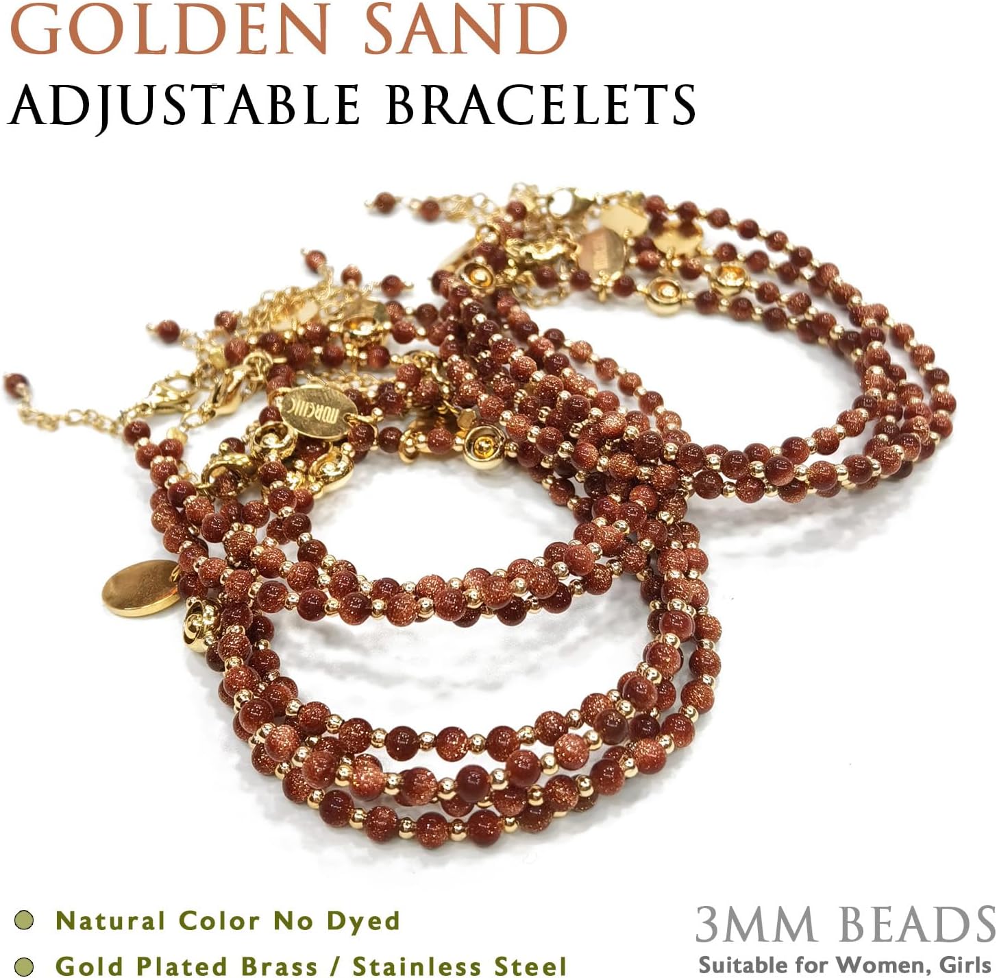 Morchic 3mm Tiny Beads Natural Gemstone Bracelet for Women, Adjustable 7.1" Energy Gem Charm Jewelry, Dainty Handmade Birthday Gift - Image 3