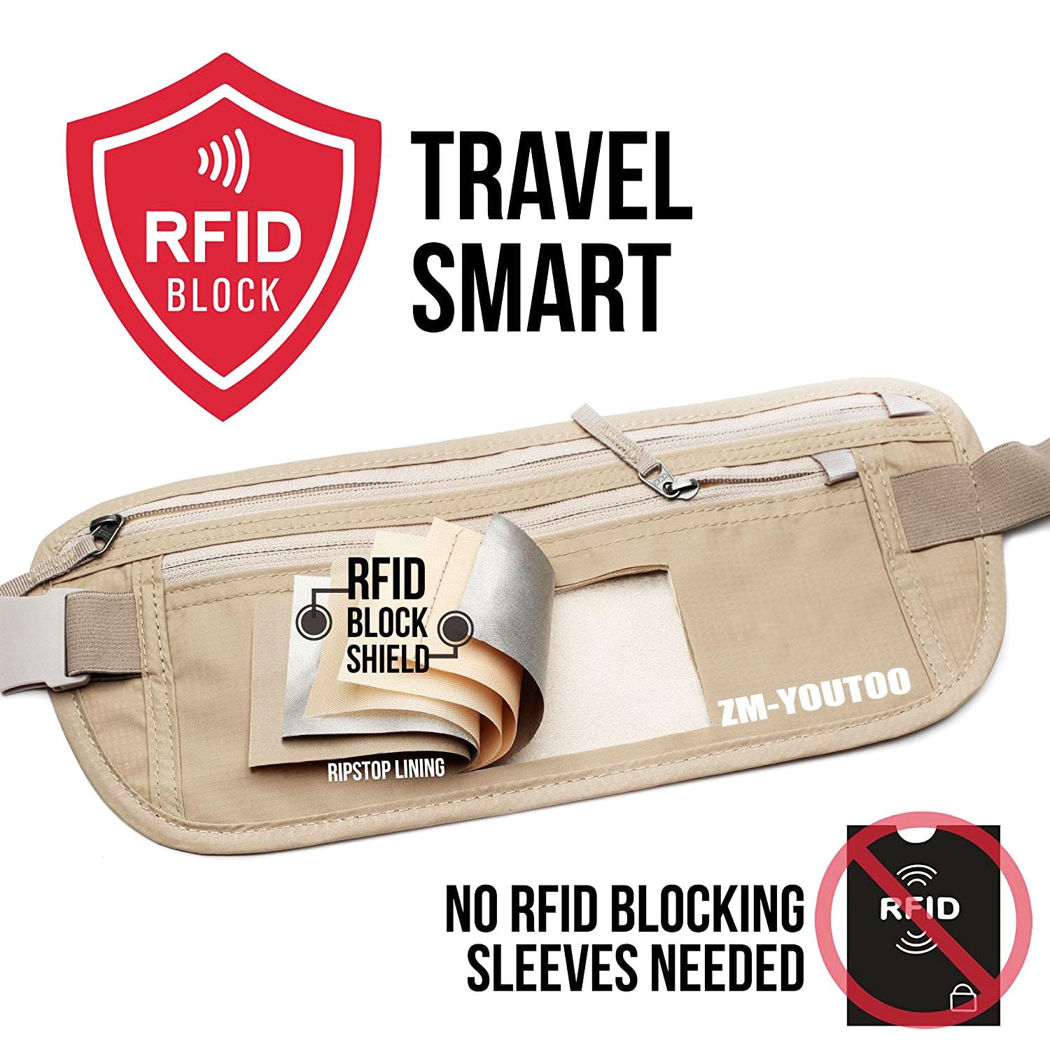 Pas na pieniądze do podróży – ukryta torba podróżna chroni Twoje środki i pieniądze dzięki etui na paszport blokujący RFID, portfel na talię (khaki), Khaki, One Size, Podróżny