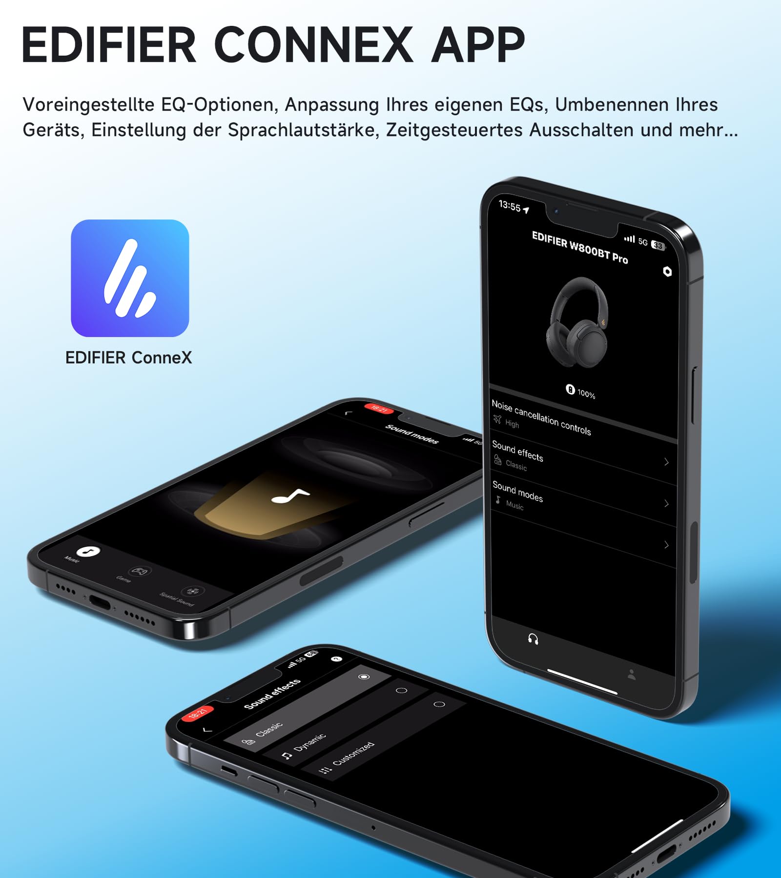 Edifier W800BT Pro Hybrid ANC Kopfhörer, Hi-Res Audio, 45Std. AKKU, Schnelles Aufladen, Faltbar, Kabellose Over-Ear Bluetooth 5.4 Kopfhörer - Schwarz