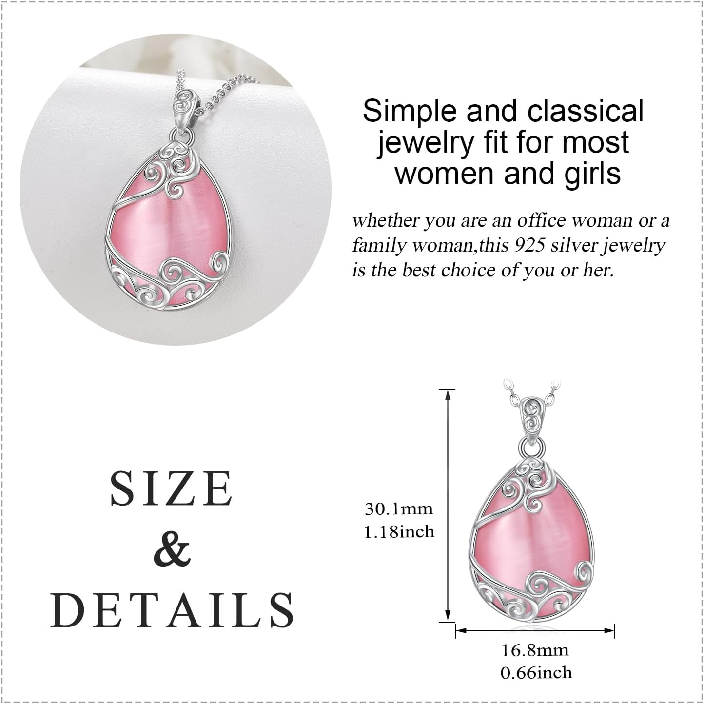 YAFEINI 925 Sterling Silver Moonstone Necklace Filigree Teardrop Pendant Necklace Jewelry for Women Girls - Image 5
