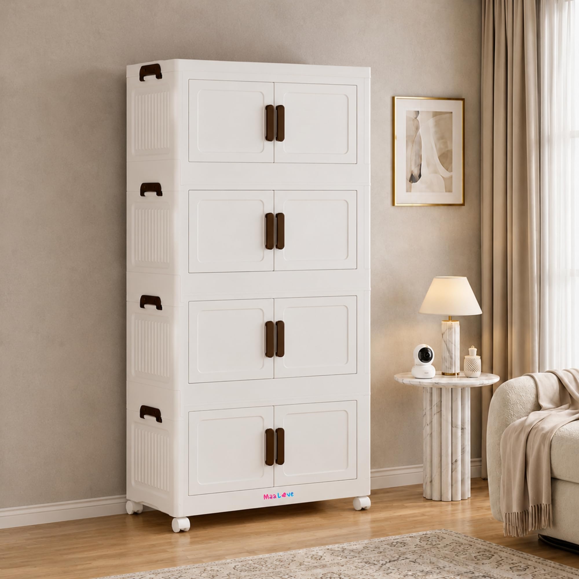 Foldable Plastic Rack for Storage Cabinet with Wheels | Multipurpose Shelf Storage Services Almirah Wardrobe for Clothes, Kitchen Cupboard | Plastic Organizer (Regular Door)-image-41