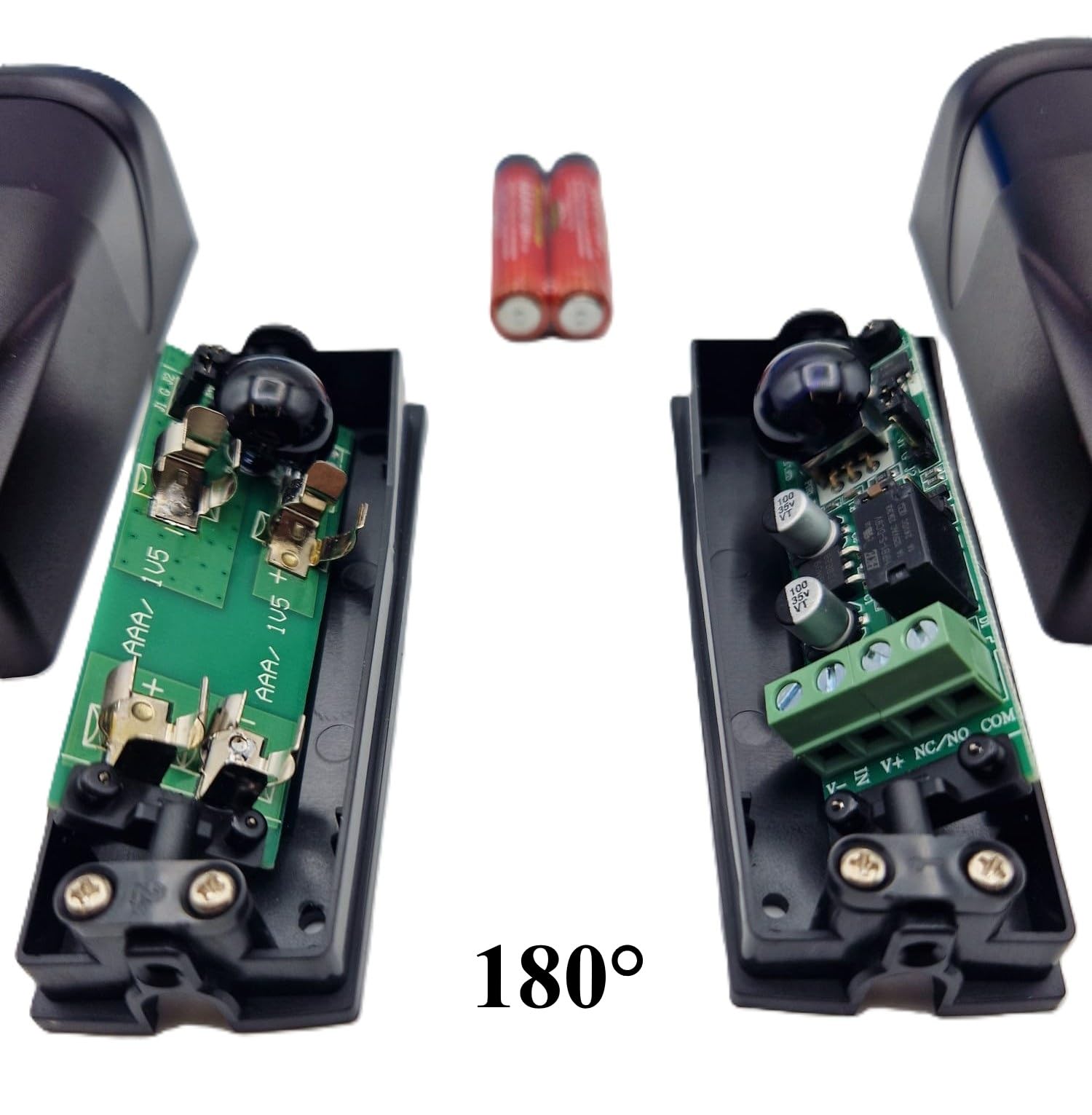 Par de fotocélulas con sensores universales inalámbricos a batería de exterior orientable a 180° para automatización de portones, barreras, alarmas AC/DC 12-24 V