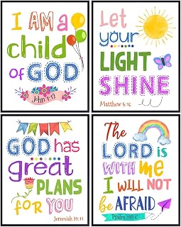 Religious Bible Verse Wall Art - LARGE 11X14 - Christian Decor for Kids Room, Boys, Girls Bedroom - Catholic Scripture Gifts for Women - Aesthetic Wall Collage Kit - Positive Inspirational Quotes