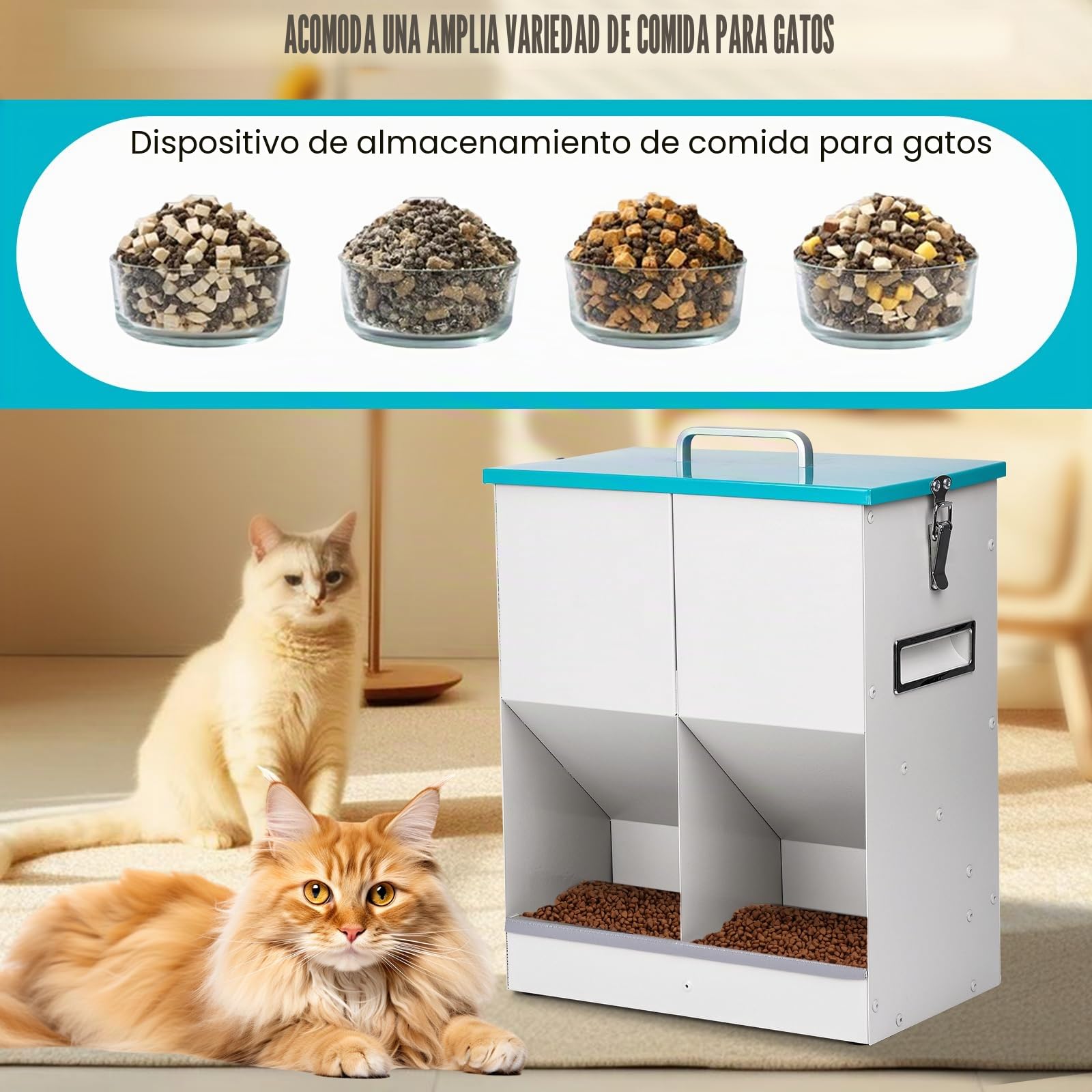 Comedero Gato Automatico 10L, Dispensador Comida Gatos, Tolva para Perro Pequeño Alimentador Metálico, Dispensar Comida para Gatos/Perros Y Comida Liofilizada