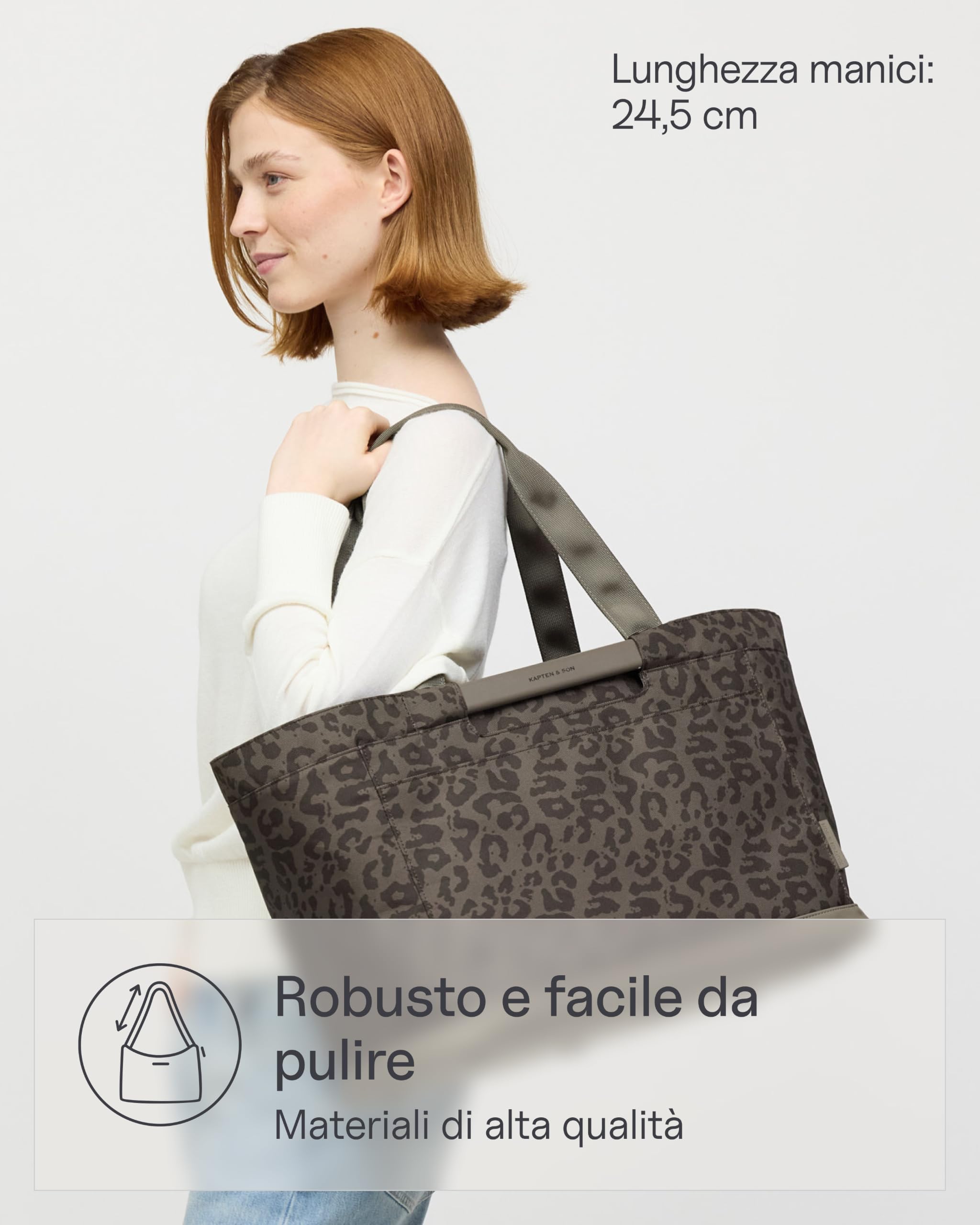 Kapten & Son Vaasa Borsa spesa pieghevole leo marrone 25 L | Cestino della spesa resistente | Chip per carrello della spesa e scomparto magnetico inclusi | Interno lavabile con un panno