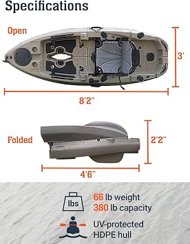 Brooklyn 8.0 Foldable Pedal Fishing Kayak by BKC, Compact Sit-on-Top Single Kayak with Pedal Drive, Sturdy Aluminum Seat, Rudder Steering, Storage