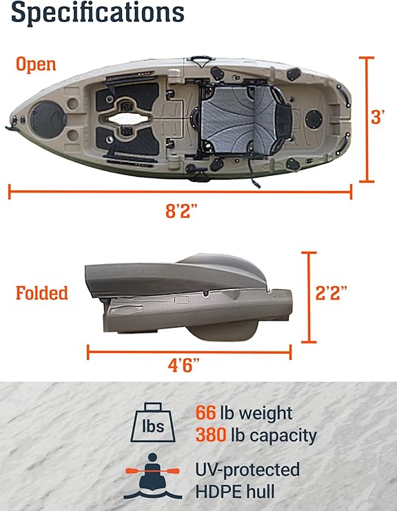 Brooklyn 8.0 Foldable Pedal Fishing Kayak by BKC, Compact Sit-on-Top Single Kayak with Pedal Drive, Sturdy Aluminum Seat, Rudder Steering, Storage