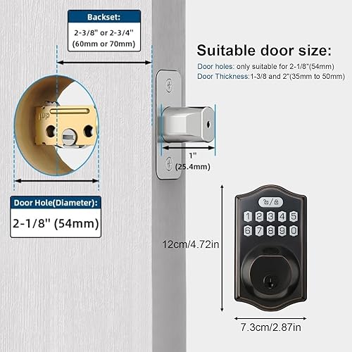 Miniatura 5 de Yuehuam Cerradura de puerta de entrada sin llave con código, cerrojo de huellas dactilares, cerradura electrónica con teclado con 2 llaves,