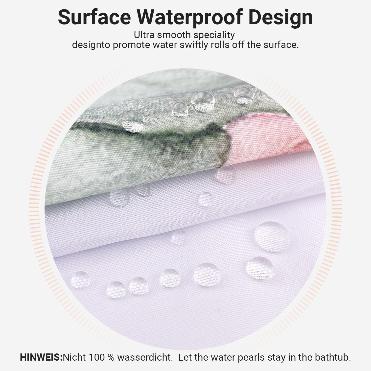 Lerores Shower Curtain, 240 x 200 cm, Sage Green Flower, Weighted Hem, Anti-Mould, Water-Repellent - Image 2