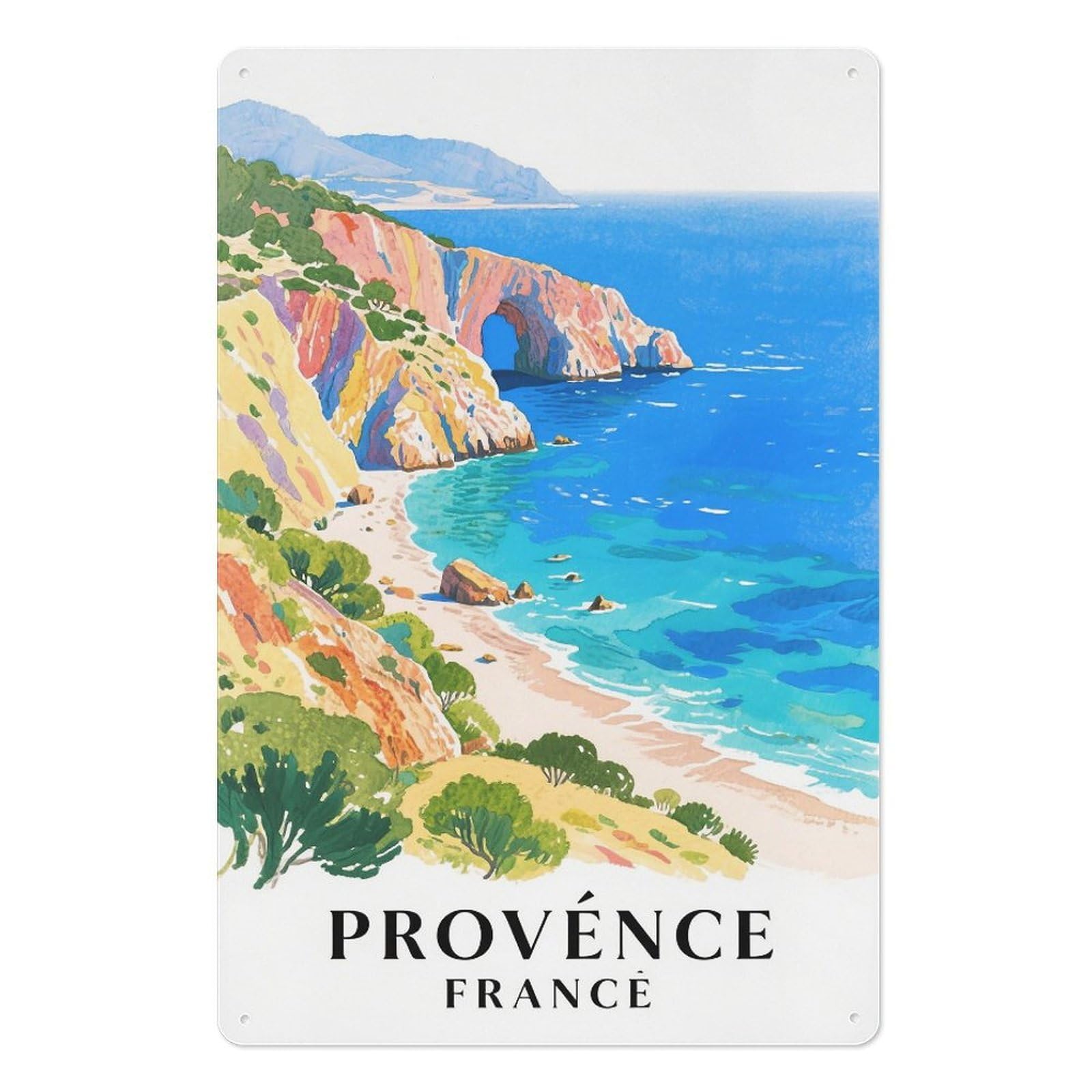Provence France Retro Design Tin Paintings Vintage Tin Sign 08x12inch(20x30cm) Wall Art for Home Office Bedroom Living Room Cafes Wall Decor