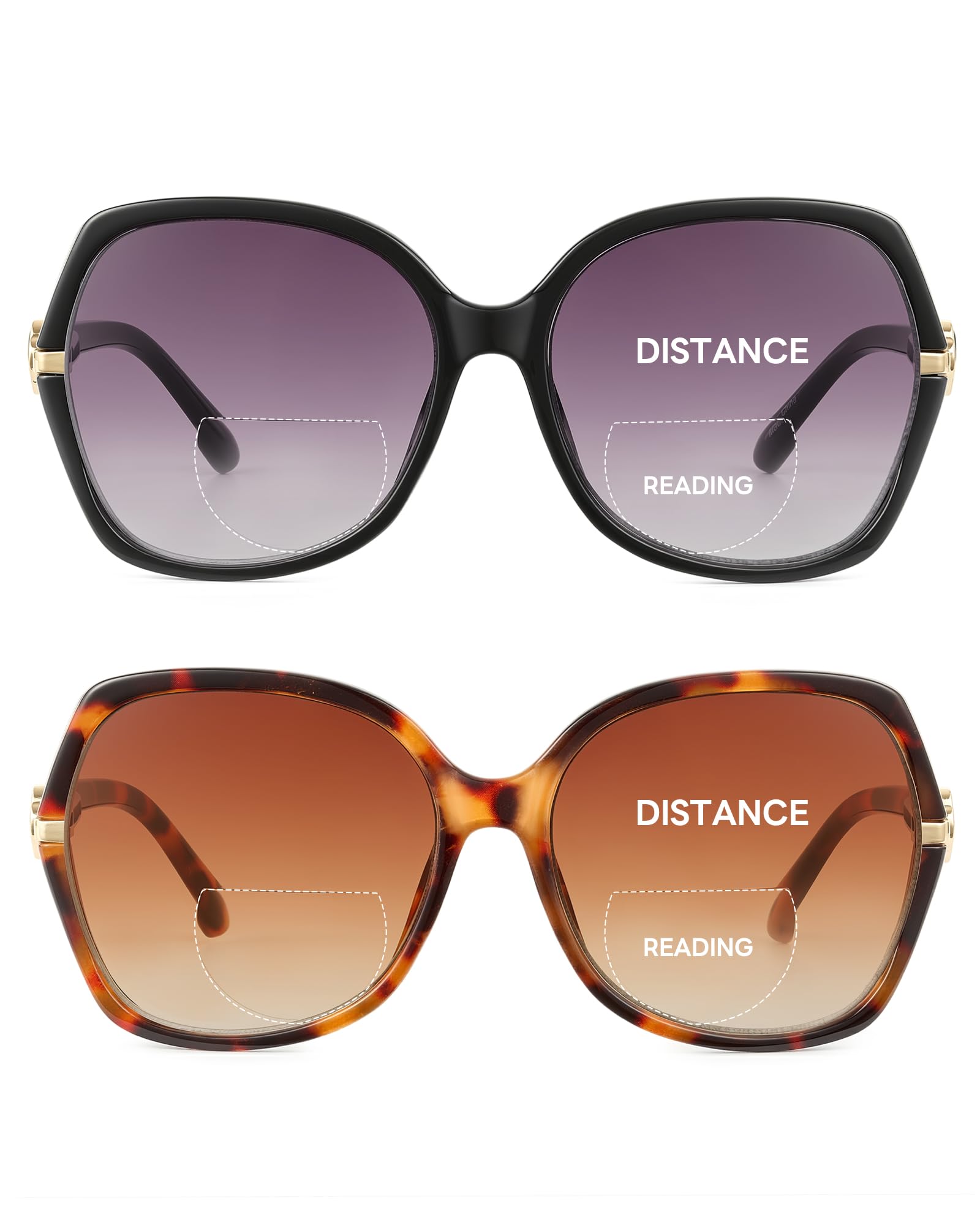 JM Bifocal Reading Sunglasses for Women, Fashion Oversized Sun Readers UV400 Protection Spring Hinges - 3
