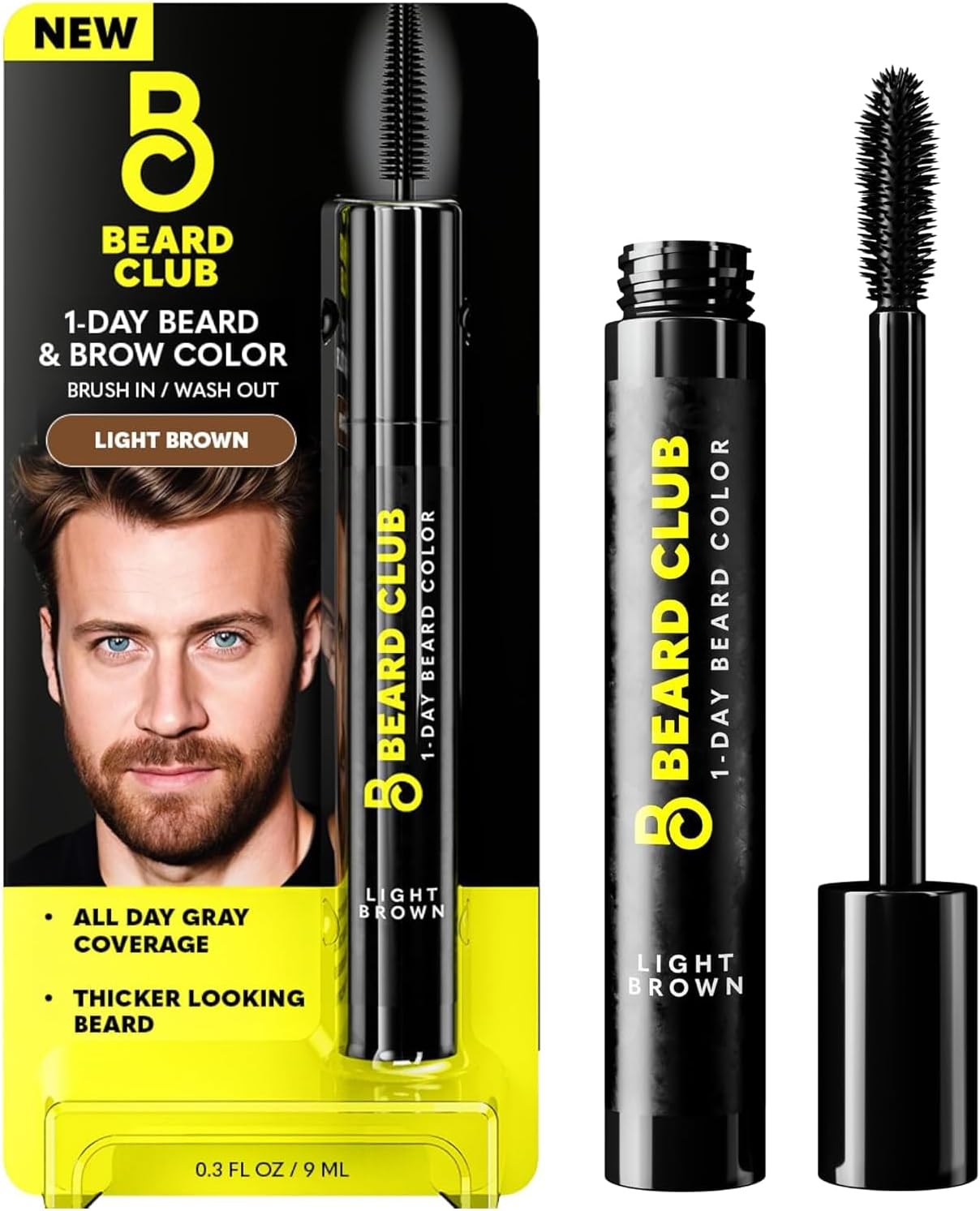 The Beard Club 1 Day Temporary Beard Dye for Men - Light Brown Beard, Mustache & Eyebrow Color for a Fuller, Well-Defined Look, Water & Sweat Resistant, Up to 30 Applications, 0.3 fl oz