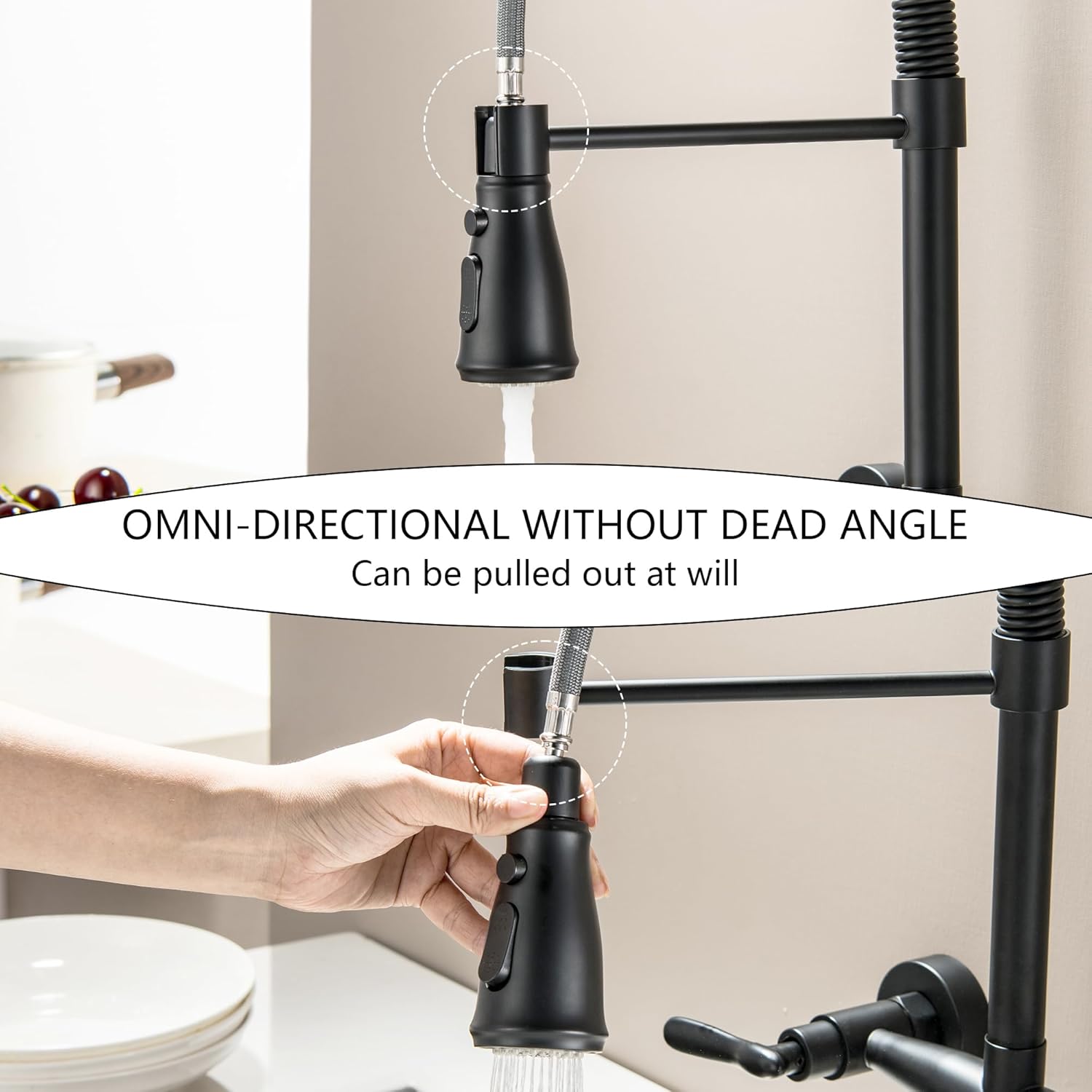 Wall Mount Kitchen Faucets, Matte Black Wall Mounted Kitchen Faucet 8 Inch Center Kitchen Sink Faucets with Sprayer