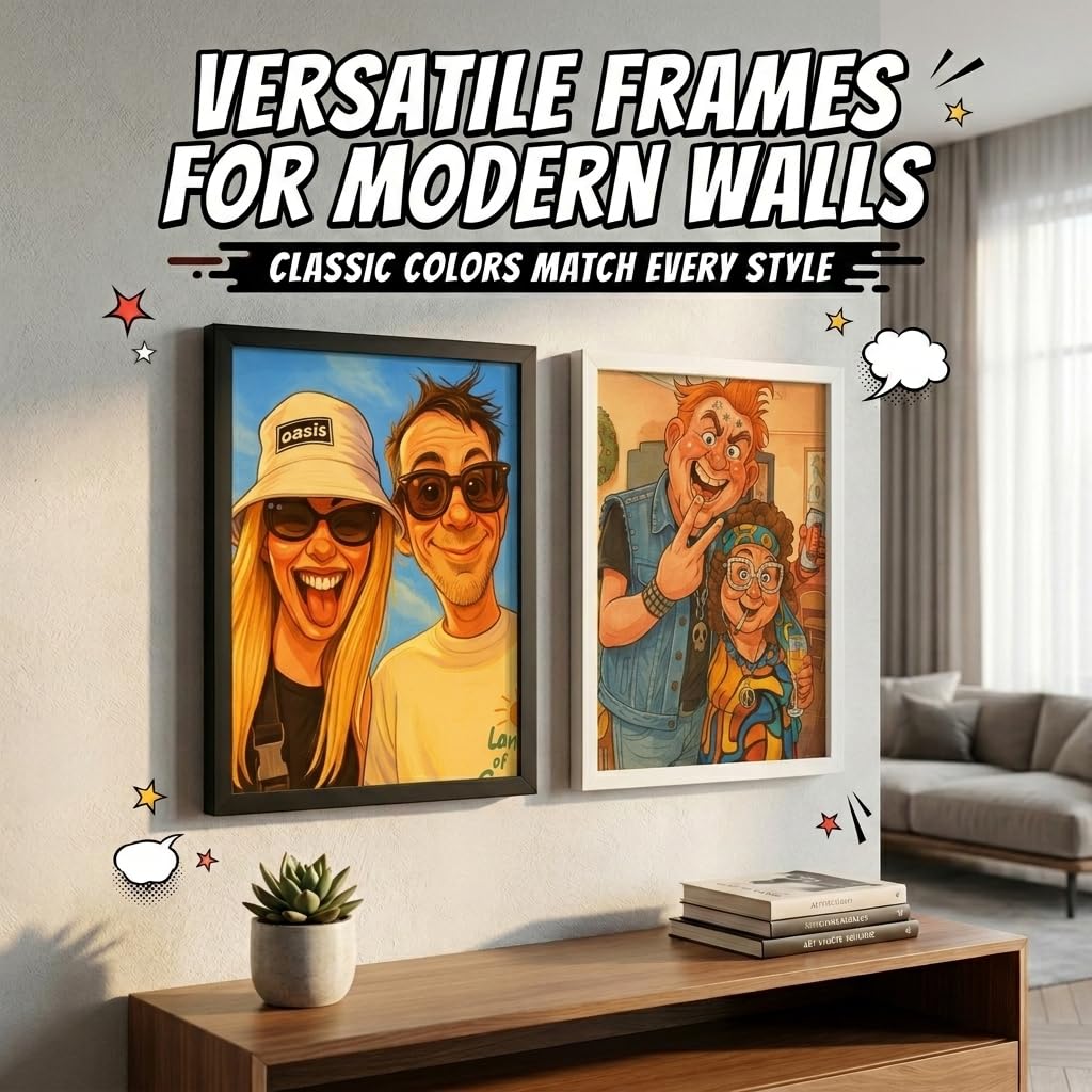 Cadre Photo Cartoon Personnalisé en Bois – Portrait Photo Cartoon avec Nom, Illustration Famille ou Couple, Cadeau Romantique pour Anniversaire, Mariage, Fête ou Décoration Maison