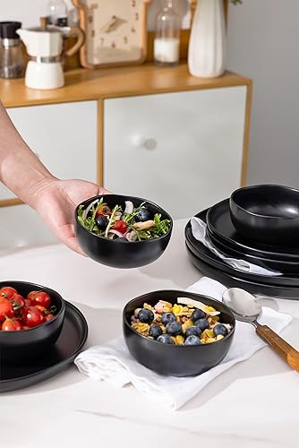 Miniatura 3 de AmorArc Juego de 6 cuencos de cerámica grandes de 28 onzas para comida, cuencos de cocina resistentes a las virutas con borde ondulado, esmalte