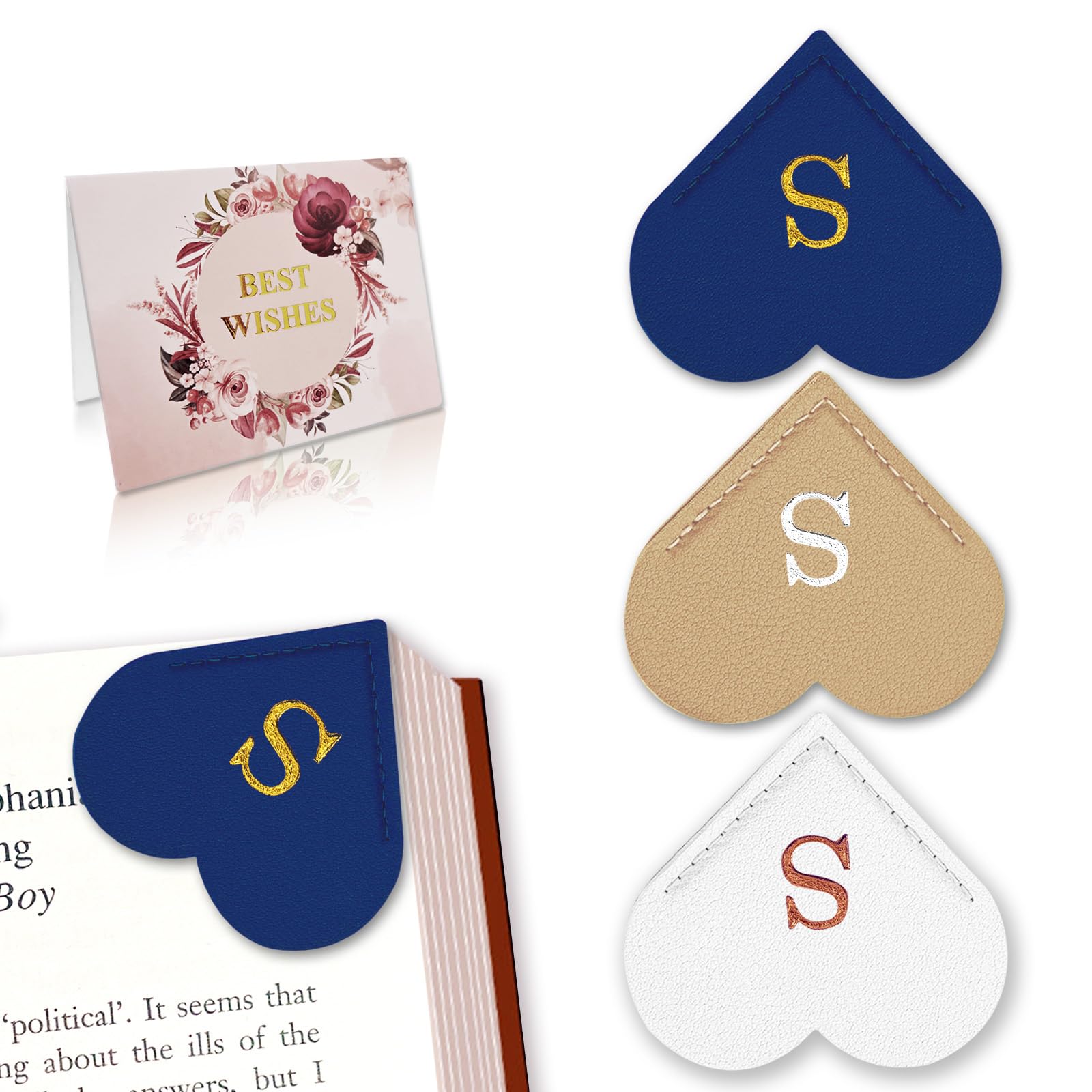 Personalized Leather Heart Bookmark with Initial, Cute Letters Custom Corner Book Mark for Reading Women, Student, Book Lovers, Teacher Appreciation