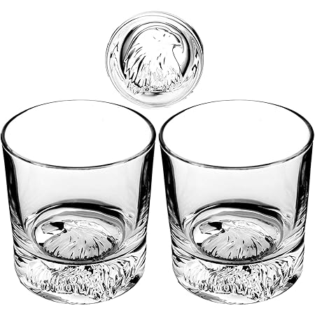 Amesser Whiskey Rocks Glasses Old Fashioned - 10.5 Ounce Gift Set of 2, Handblown Crystal Whisky Tumbler with Eagle Pattern for Bourbon, Lagavulin Scotch, Liquor, Irish, Vodka, Loop(HW-S011)