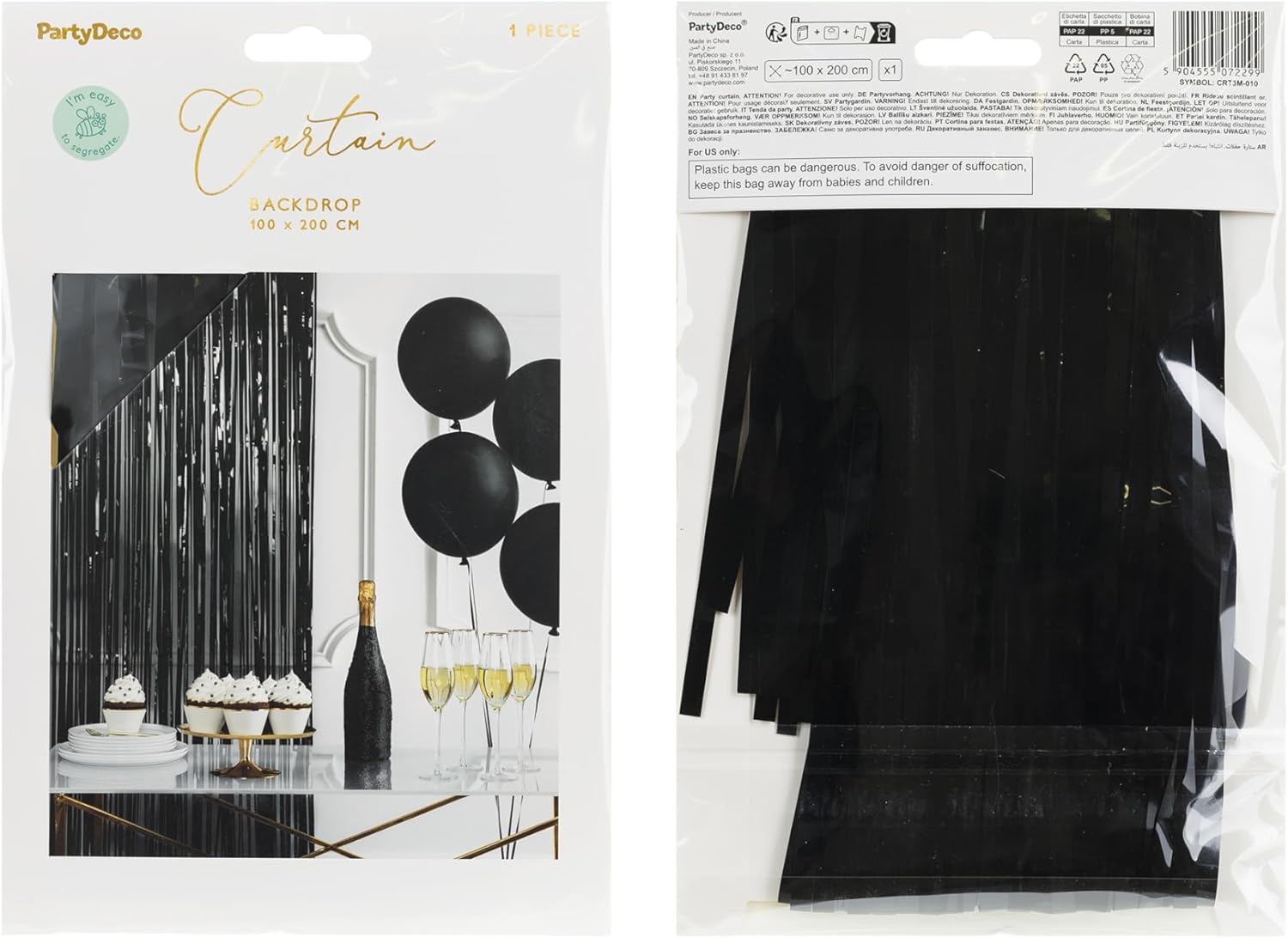 Tinsel Curtain 100 x 200 cm - Foil Curtain with Long Fringes - Black Background for Photo Shoots - Party Curtain Disco & Party Decoration - Black