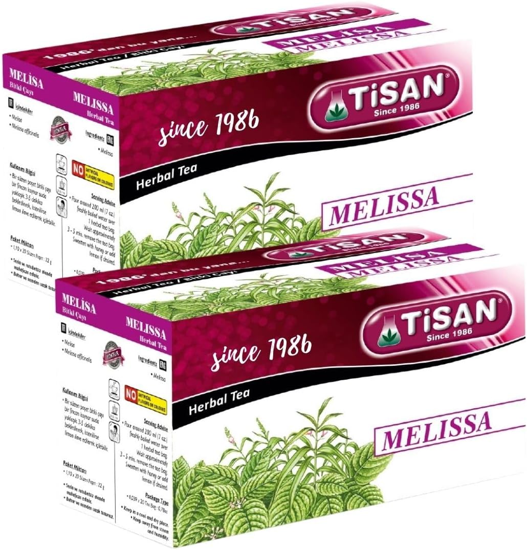 Tisan Melissa Tea (Lemon Balm) – 40 Individually Wrapped Tea Bags | Naturally Caffeine Free Herbal Infusion | Light Citrusy Notes and Gentle Aroma | Pure and Natural Melissa Leaves | Refreshing Afternoon or Evening Herbal Ritual