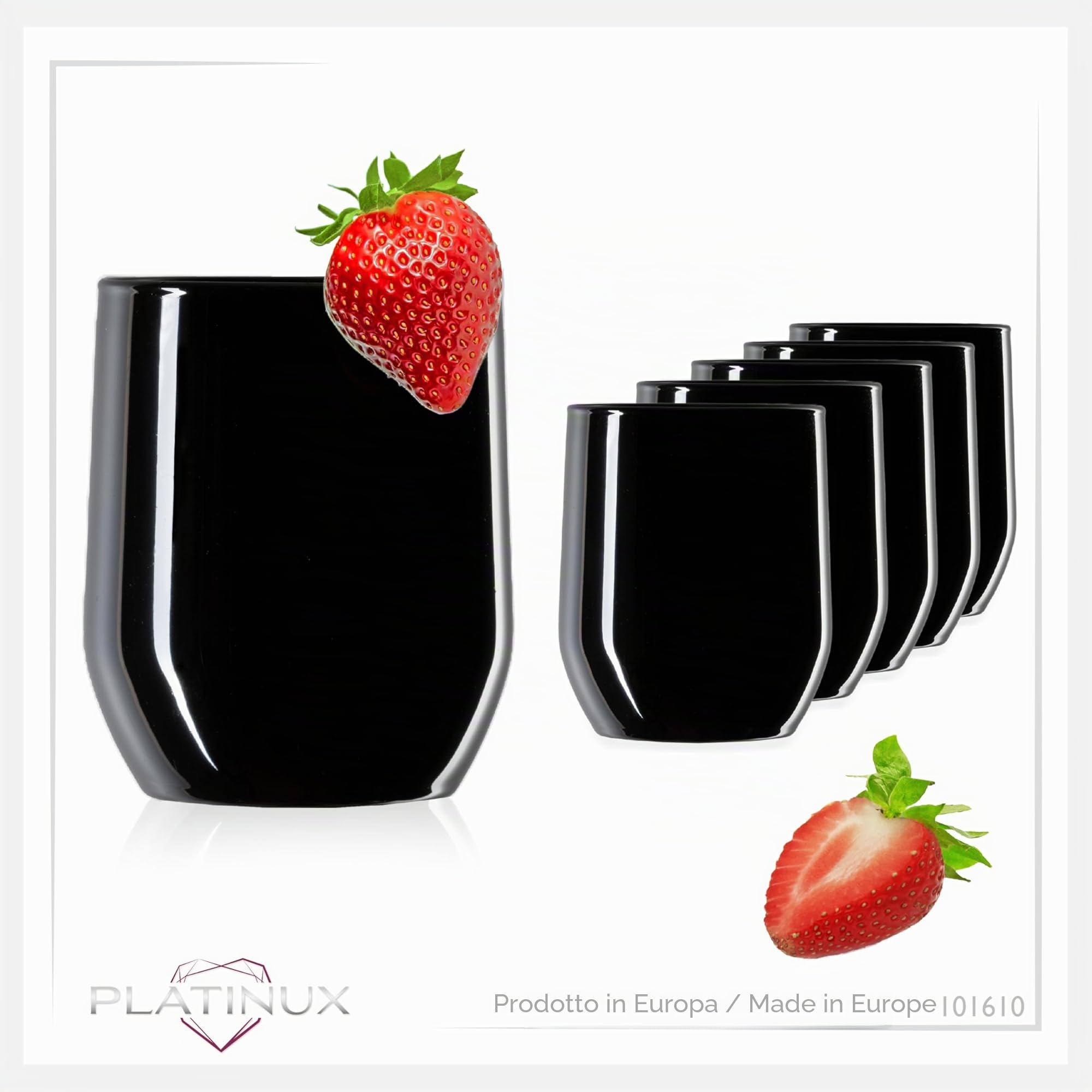 PLATINUX Bicchieri neri eleganti da 260 ml (max. 320 ml) in vetro, set da 6 bicchieri per acqua, succo di frutta, whisky