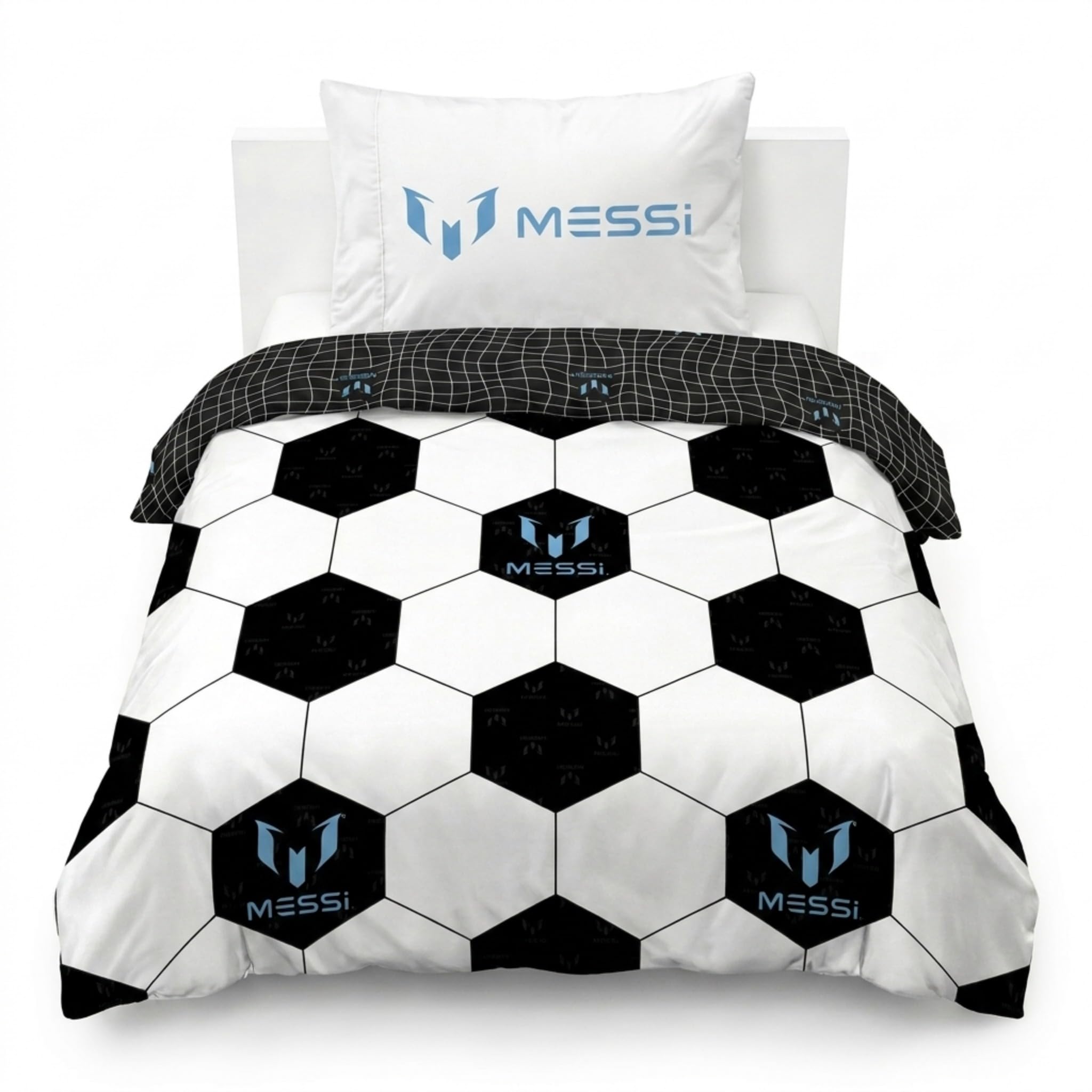Jay Franco Children's Centric Brands Messi Single Duvet Cover Set – 100% Cotton Super Soft Bedding with Pillowcase, Official Licensed Product, White, 2 Piece Set