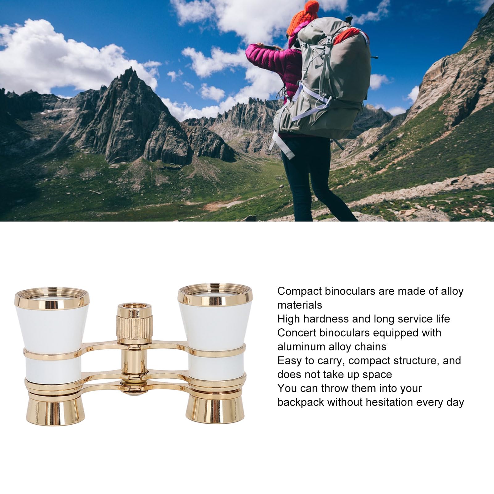 3X25 Opernglas, Brille Fernglas Sehen Sie die Landschaft Deutlich Multifunktional mit Bühnenkette (Weiß)
