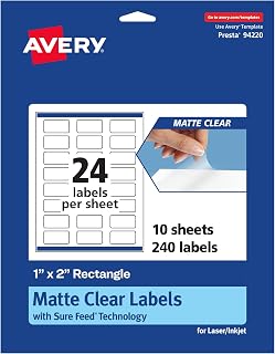 Avery Matte Clear Rectangle Labels with Secure Feed, 1" x 2", Matte Clear Labels, 240 Sheets, Printed Edges, Laser/Inkjet ... Price In India