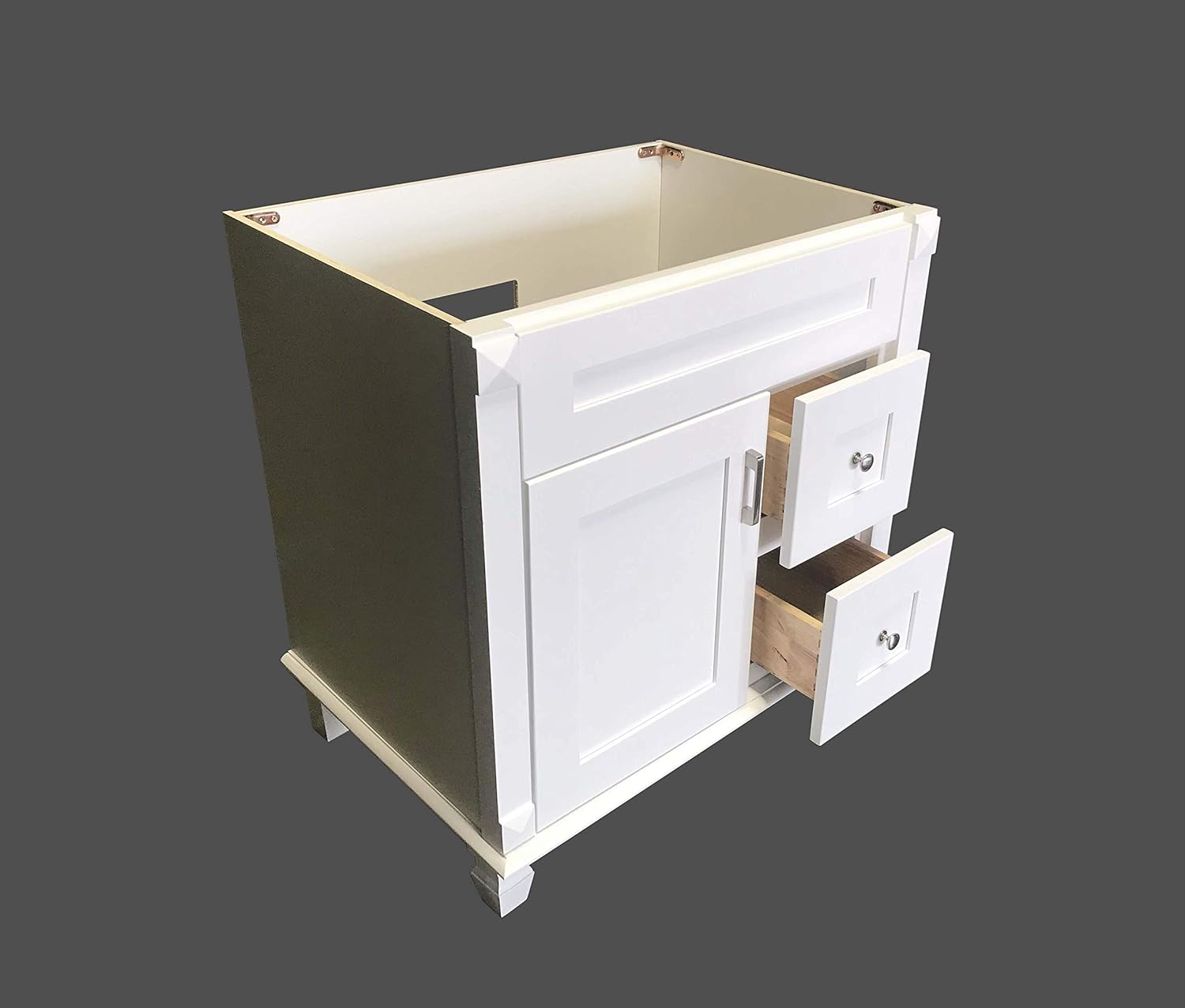 White Shaker Solid Wood Single Bathroom Vanity Base Cabinet 30" W x 21" D x 32" H (Right Drawers)
