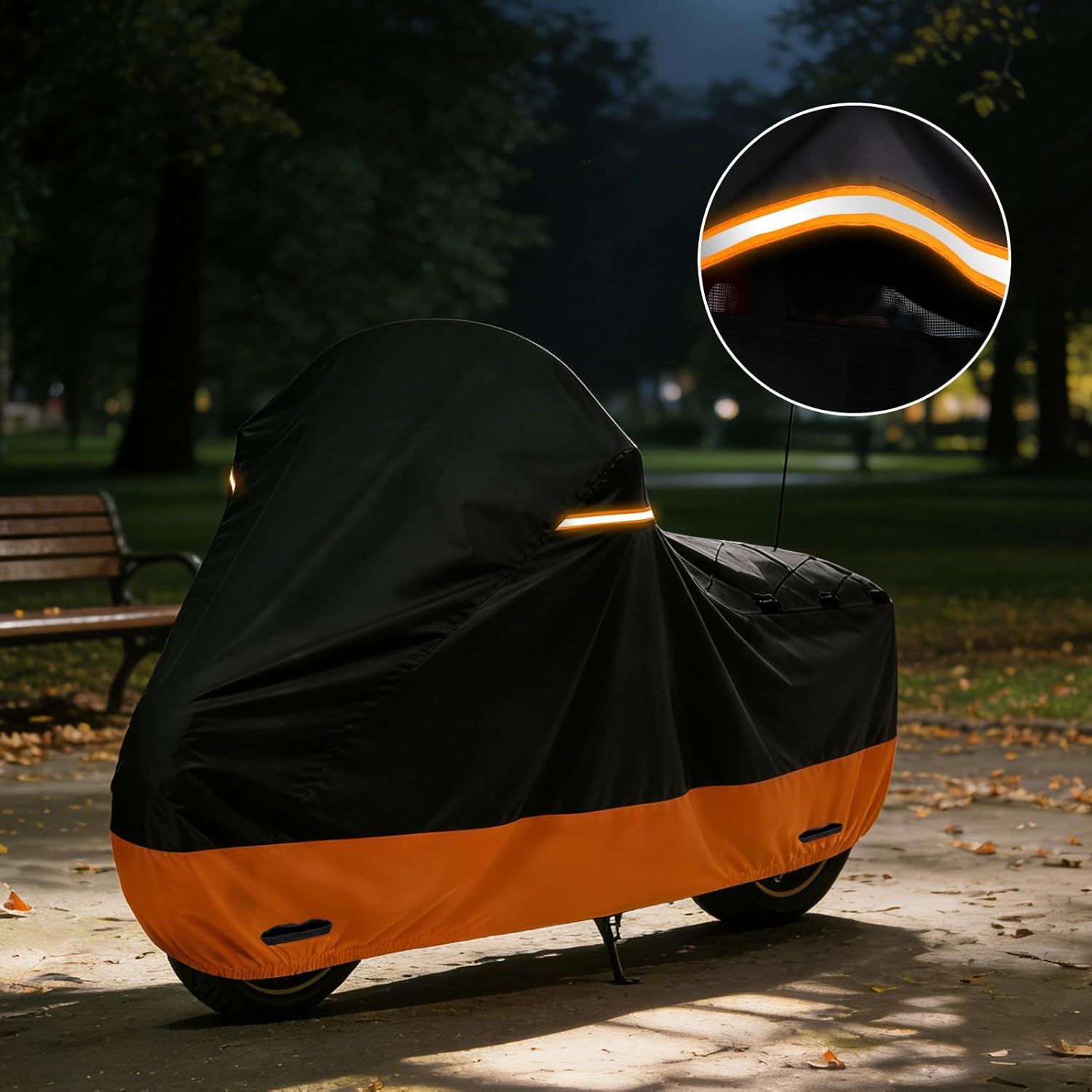 Motorcycle Cover Black-Orange fit for Harley Davidson Road King Road Glide Street Glide Electra Glide Low Rider-ST All Weather Indoor Outdoor Protection UV Resistant
