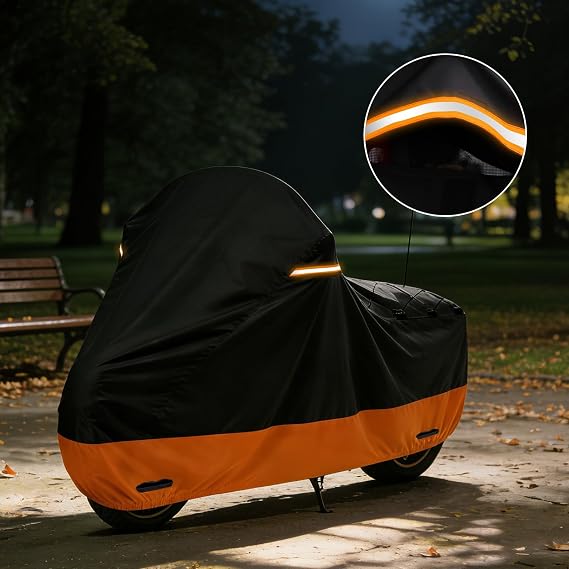 Motorcycle Cover Black-Orange fit for Harley Davidson Road King Road Glide Street Glide Electra Glide Low Rider-ST All Weather Indoor Outdoor Protection UV Resistant
